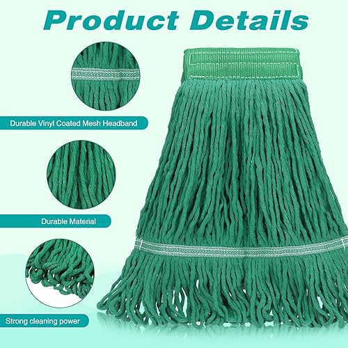 Miniatura 3 de Roshtia Paquete de 16 cabezales de repuesto para trapeador de alta resistencia, cabezal de trapeador comercial de repuesto con extremo bucle, cuerda