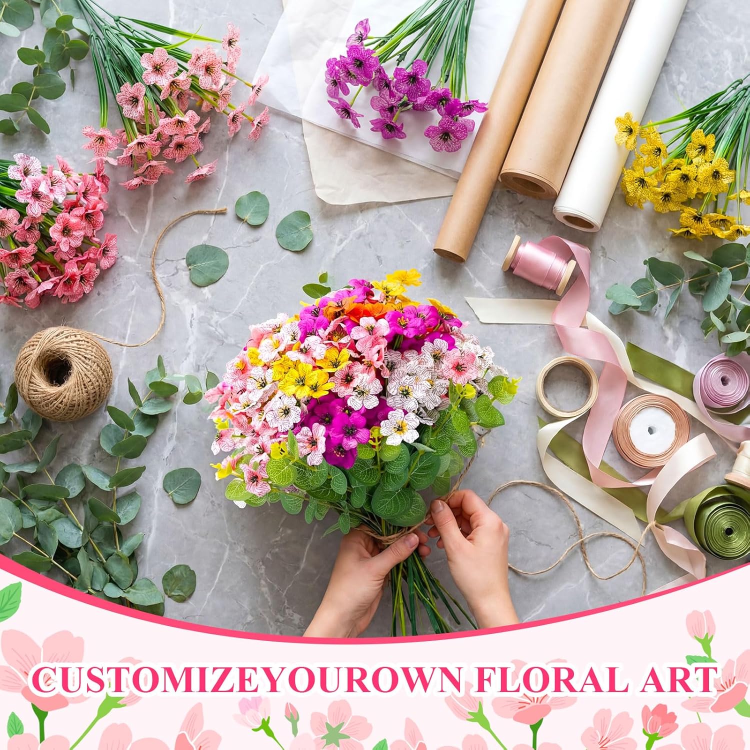 Thiccywoov 38 Bundles Artificial Flowers for Outdoor Decorations, UV Resistant No Fade Fake Pansies & Eucalyptus Leaves Bulk Faux Plastic Plants for Window Box Hanging Basket Decor(Mixed Brights)