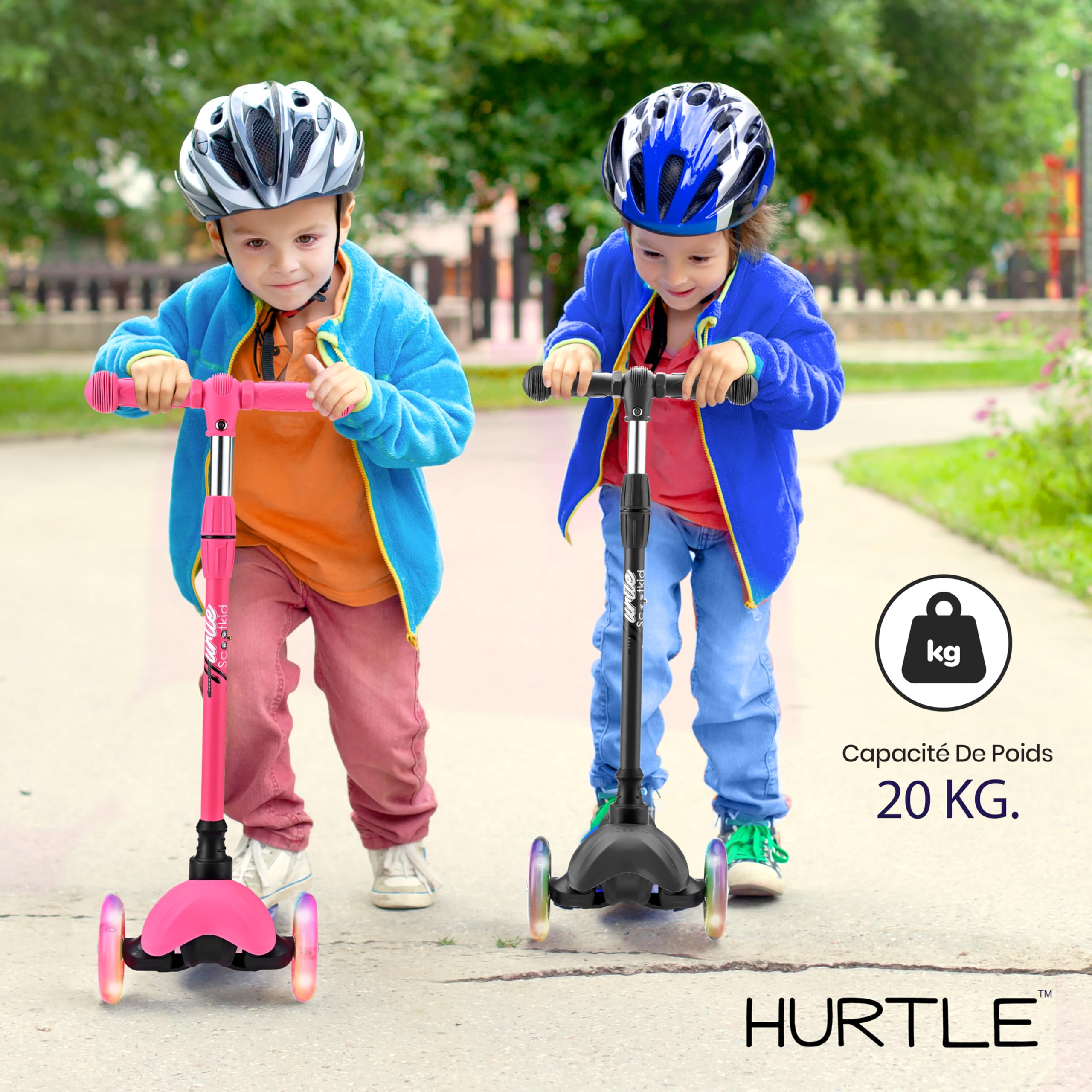 Hurtle Trottinette Enfant et Tout-Petit – Trottinette Tricycle de Qualité avec Plateau Stable et Roues à LED Lumineuses
