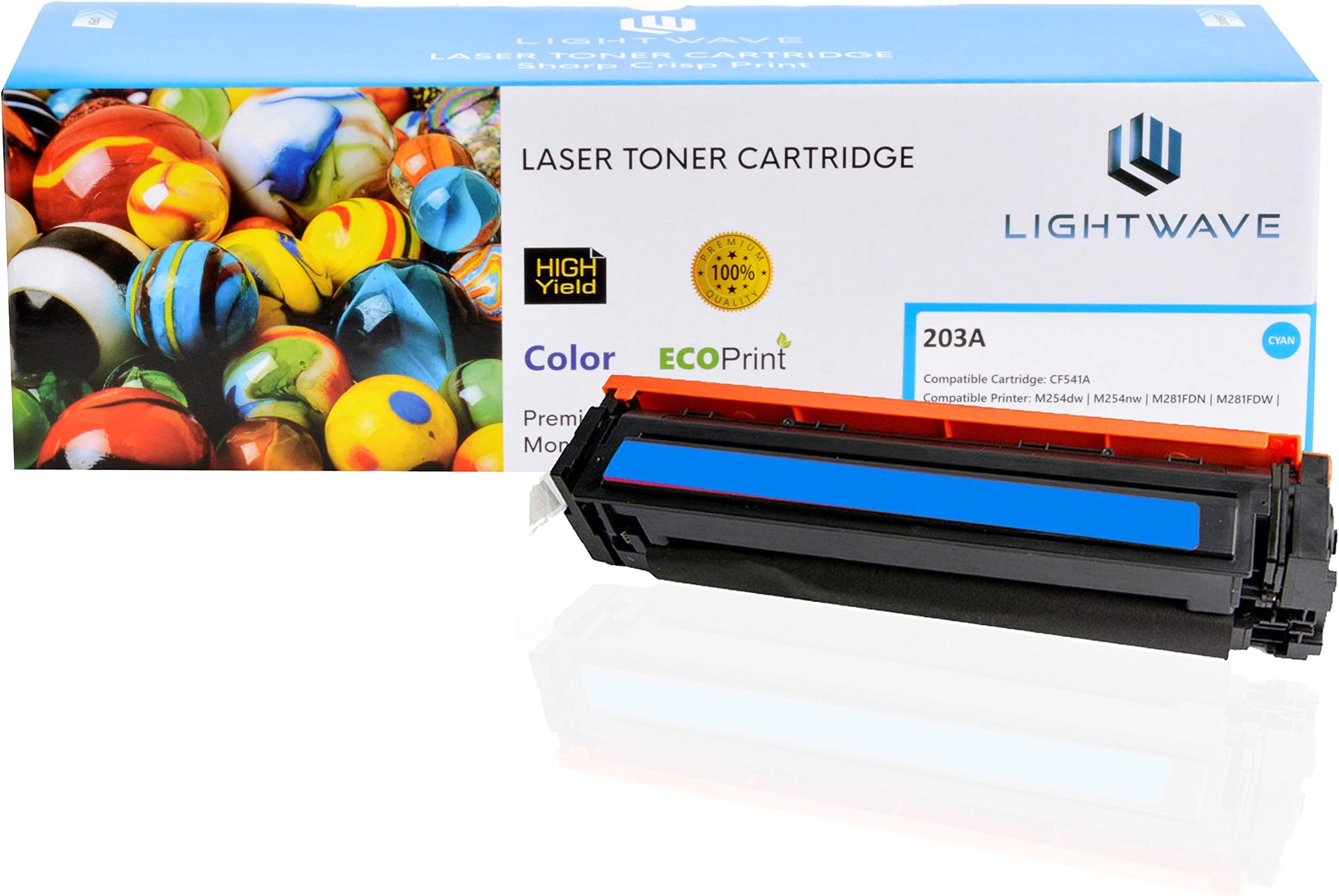 HP LaserJet Pro M254dw/ M254nw/ M281fdn/ M281fdw/ M280nw Cyan Compatible Toner Cartridge, 1300 pages - Lightwave Toner Cartridge CF541A