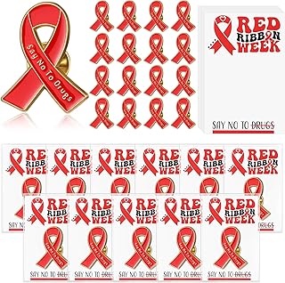 Red Ribbon Week Gifts Bulk Say No to Drugs Metal Lapel Pins with Cards for Anti Drugs Campaigns Fundraising Events