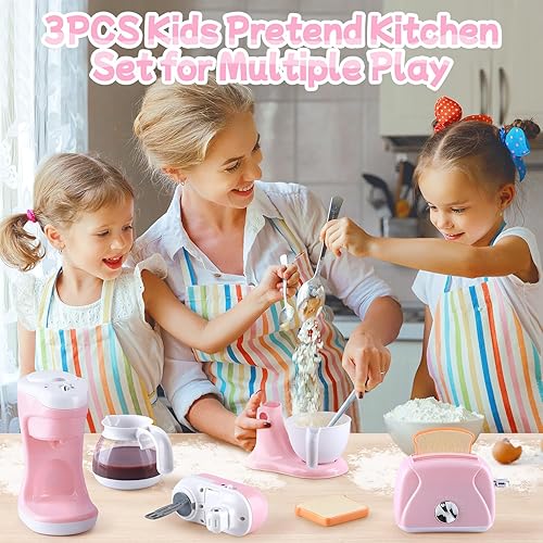 Vista 2 de Juguetes para electrodomésticos de cocina, juego de accesorios de cocina para niños, juguetes de cocina de simulación para niños de 4 a 8 años, Rosa