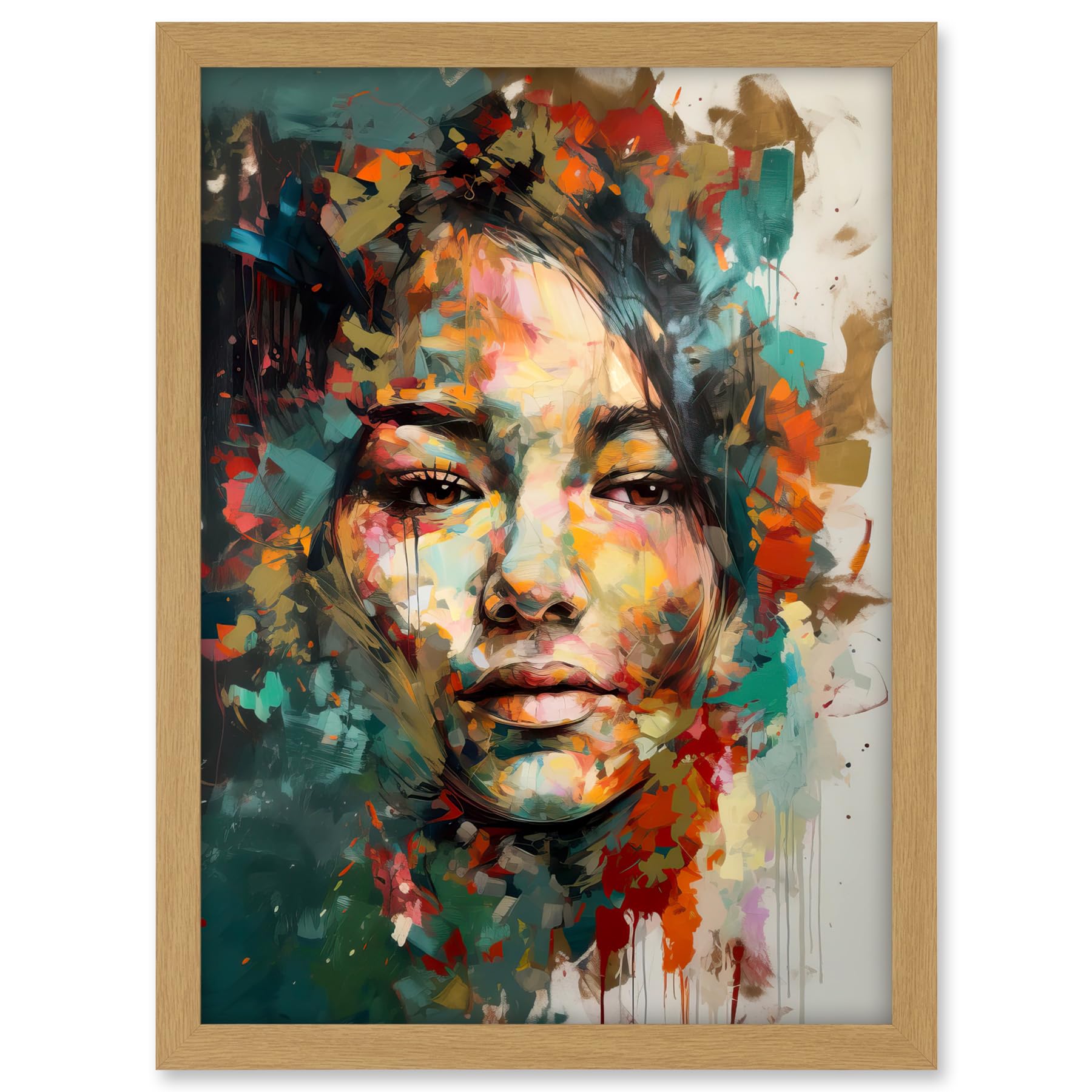 Artery8 Sad Young Woman Face Beauty Portrait Multicoloured Artwork Framed A3 Wall Art Print