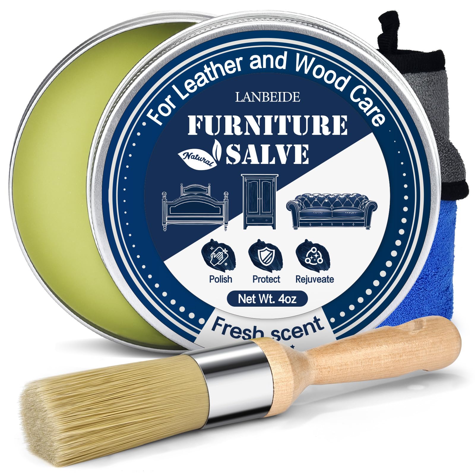 LANBEIDE Furniture Salve with Brush for Leather Wood Polisher and Conditioner for Leather Couch and Furniture-Repair Salve 4OZ