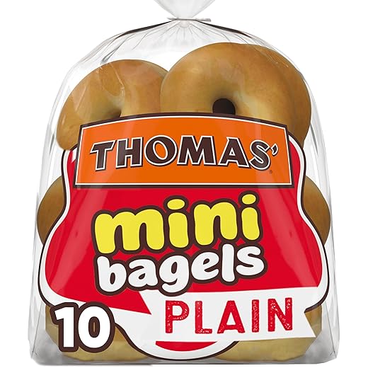 Thomas' Plain Mini Bagels, 10 Pre-Sliced Mini Bagels with No High Fructose Corn Syrup, 15 Oz Bag