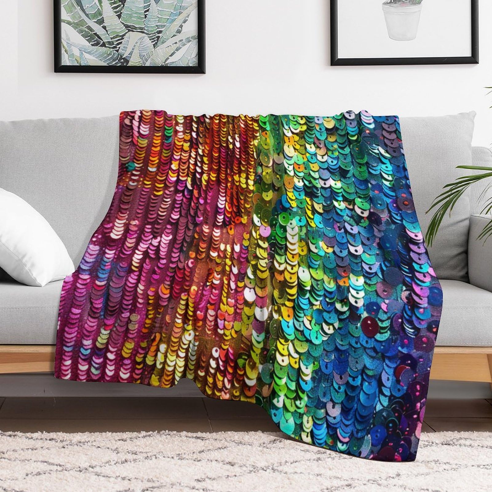 Amazon.com: TOWINSFB Neon Rainbow Sequin Throw Blanket