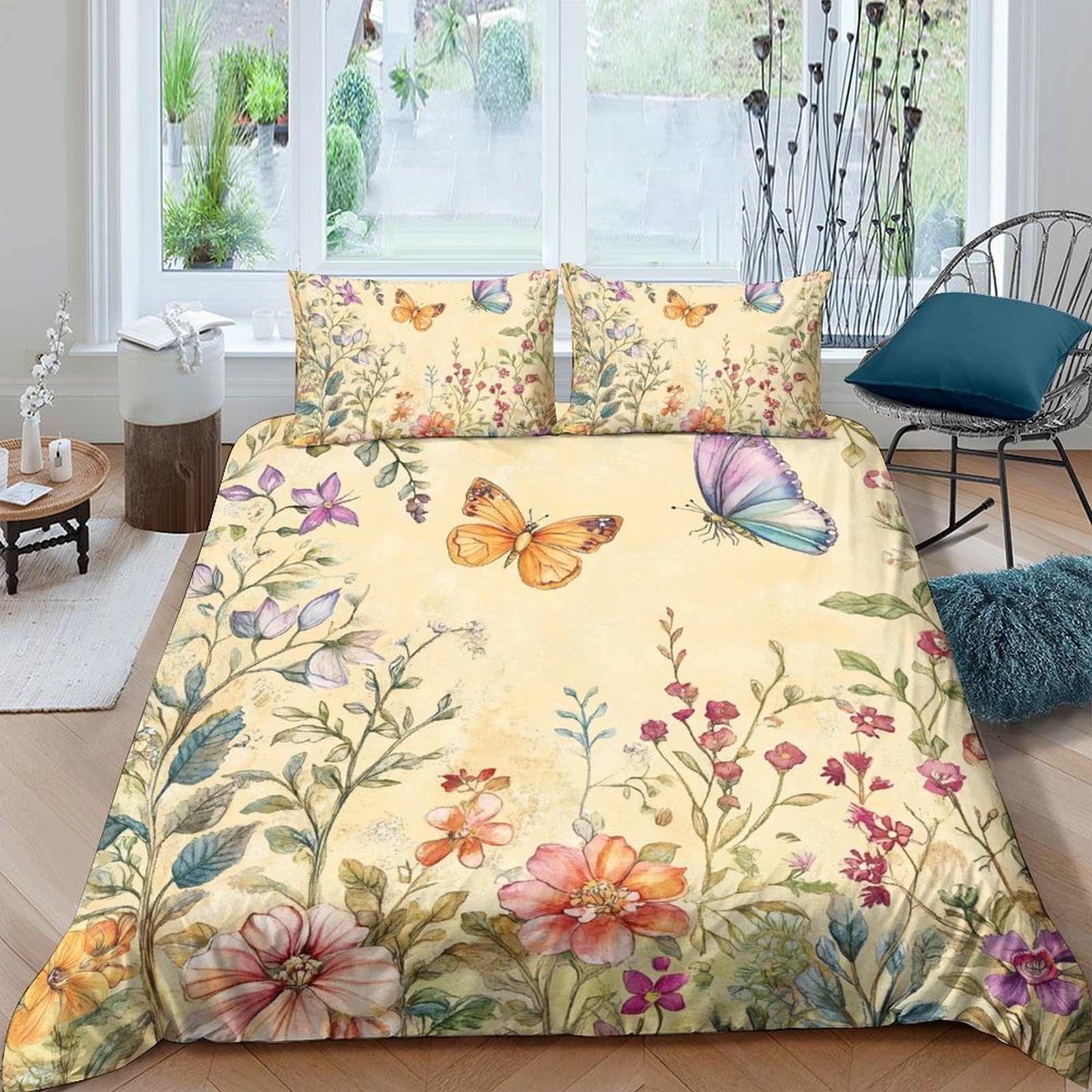 Ctjqhvkz Style-2 3D Printed Butterfly Garden Fitted Sheet Microfiber Soft Floral Meadow Mattress Cover For Bedroom Guest Room Decor Single（135X200cm）
