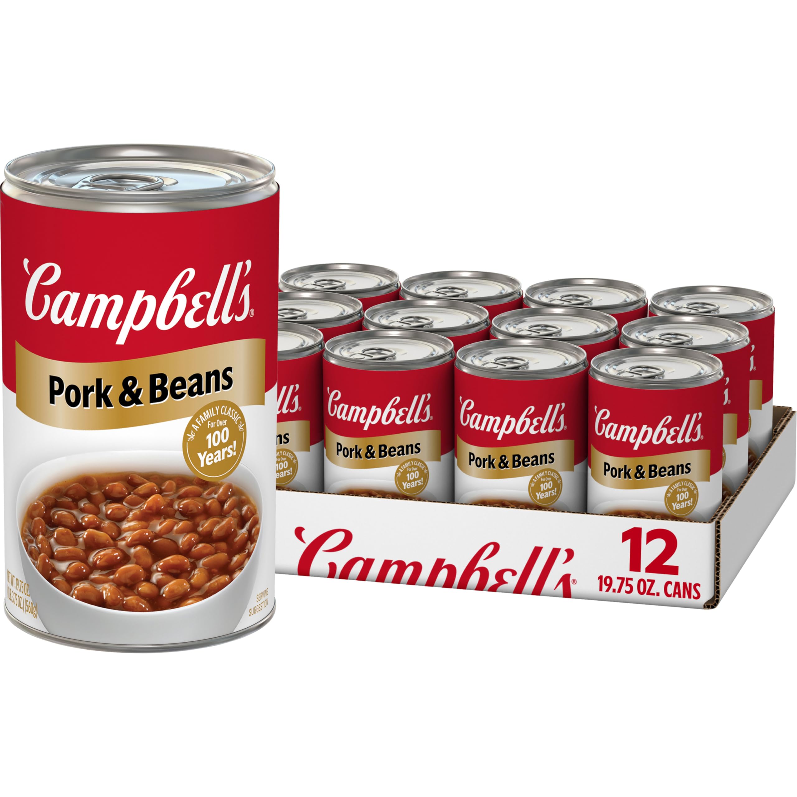 Campbell's Canned Beans, Pork and Beans, 19.75 oz. Can (Pack of 12)