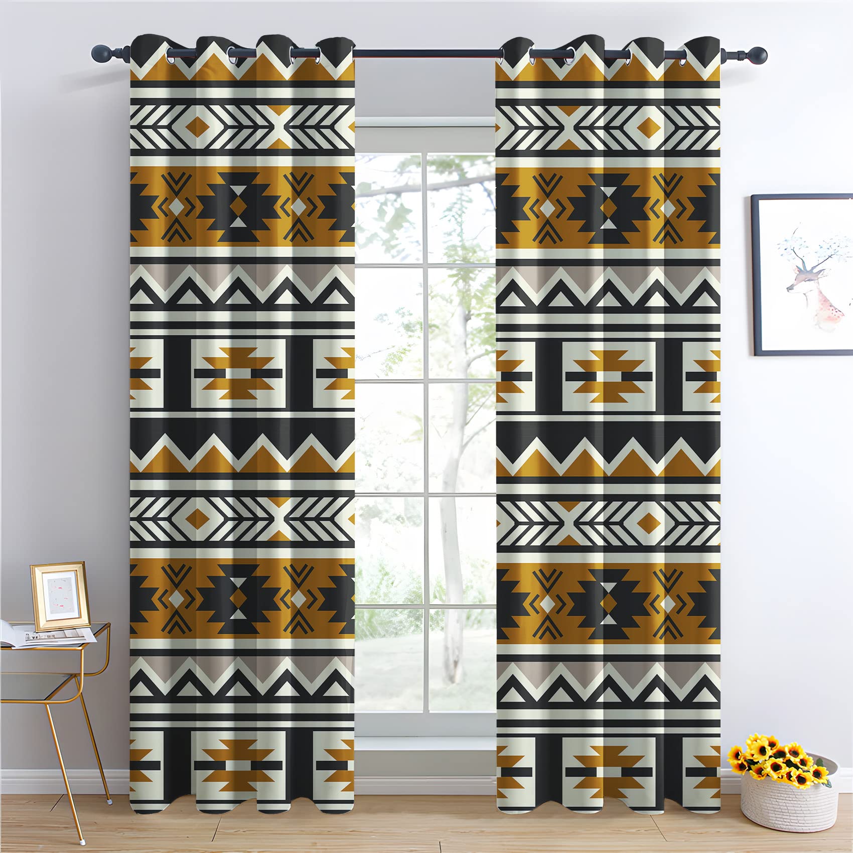 GEDAEUBA Aztec Tribal Curtains for Bedroom Living Room - Eyelet Blackout Curtains 46 x 54 Inch (W x L), 54 Drop Thermal Insulated Curtains & Drapes, Patterned Window Treatments, 2 Panels