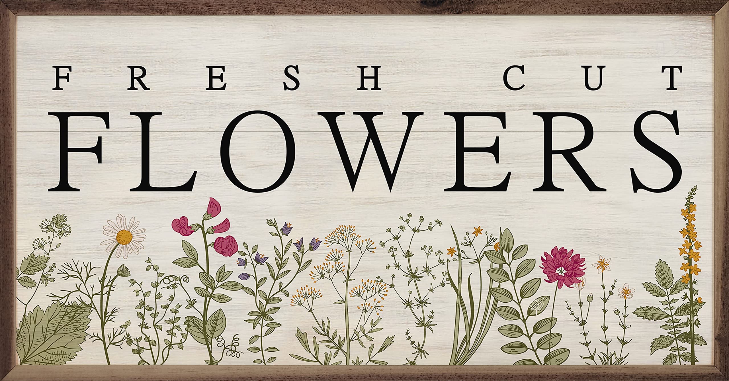 Kendrick Home 'Hello Spring' Wooden Wall Art - Floral Wreath In Walnut Frame, 16x16 Inch Farmhouse Decor - View #4