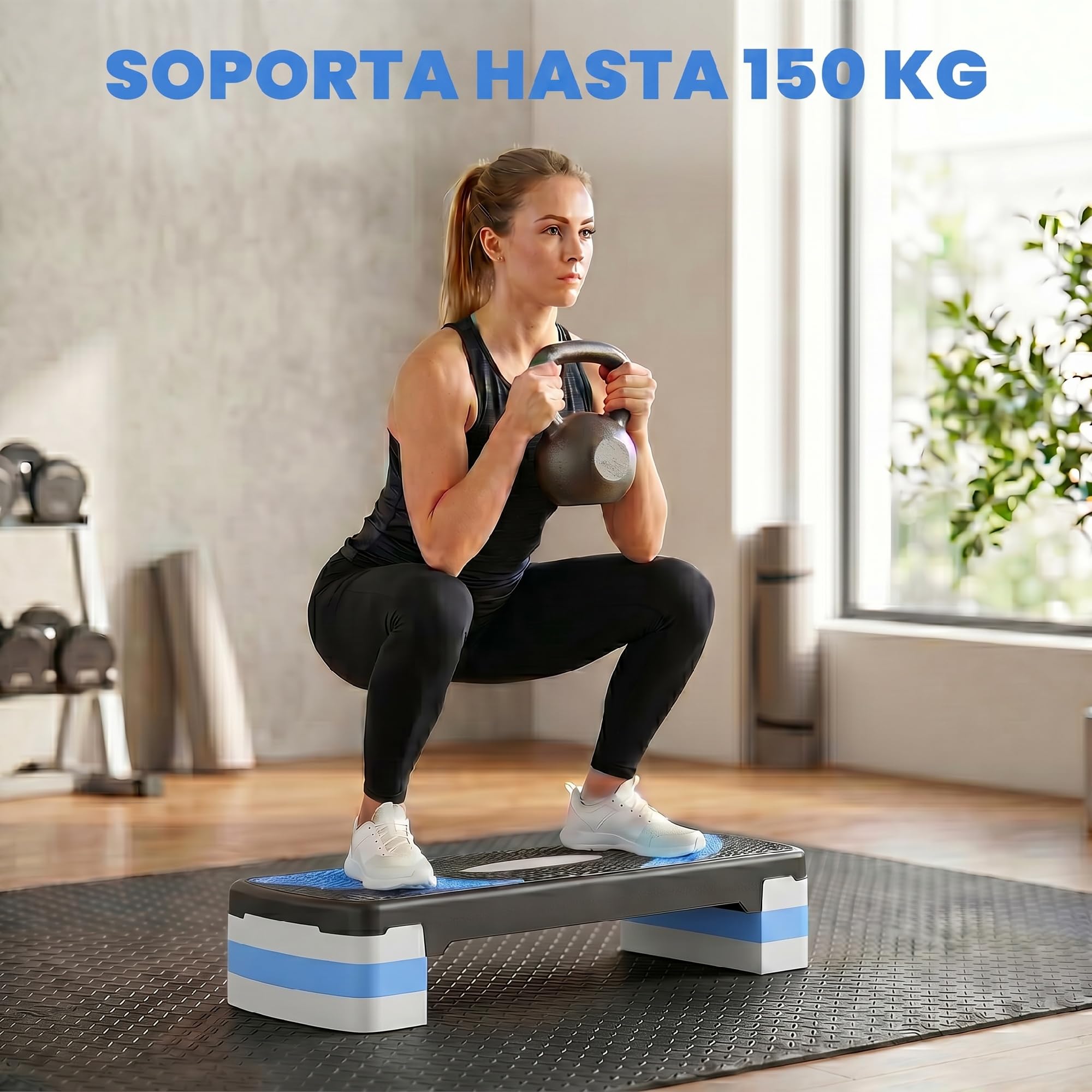 HOMCOM Step de Aeróbic para Fitness Tabla Plataforma Stepper Deporte Gimnasia Altura Regulable 3 Niveles Carga 150kg