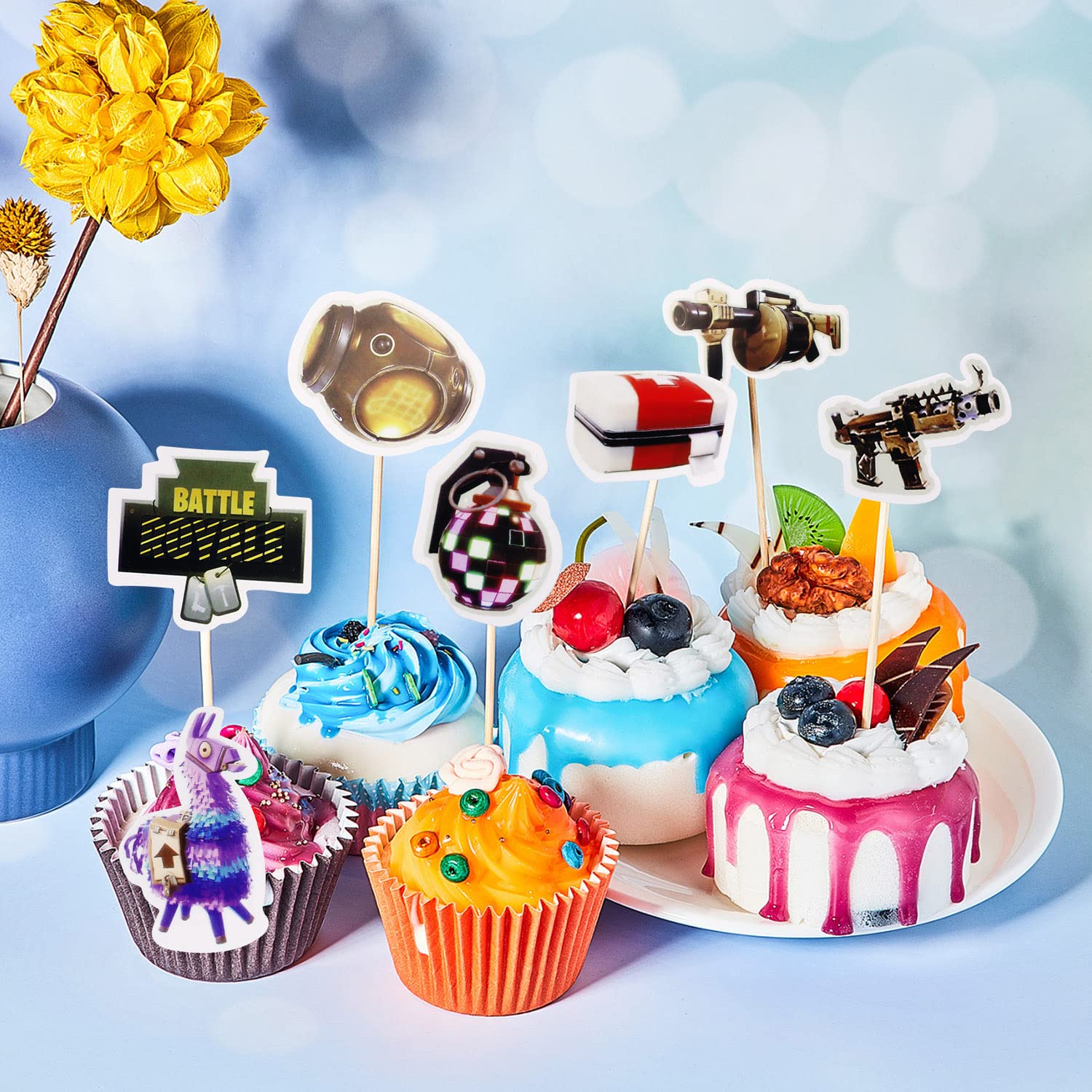 25 Stück Pixel Kuchen Deko - 8-Bit Video Game Cake Topper Set Jungen