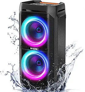 W-KING 240W Bluetooth Speaker, Loud Boombox with Deep Bass Subwoofers, IPX6 Waterproof, Party Portable Speaker with RGB Lights, 24H Playtime, Mic & Guitar Input, Echo, EQ, TF,AUX for Outdoor&Backyard
