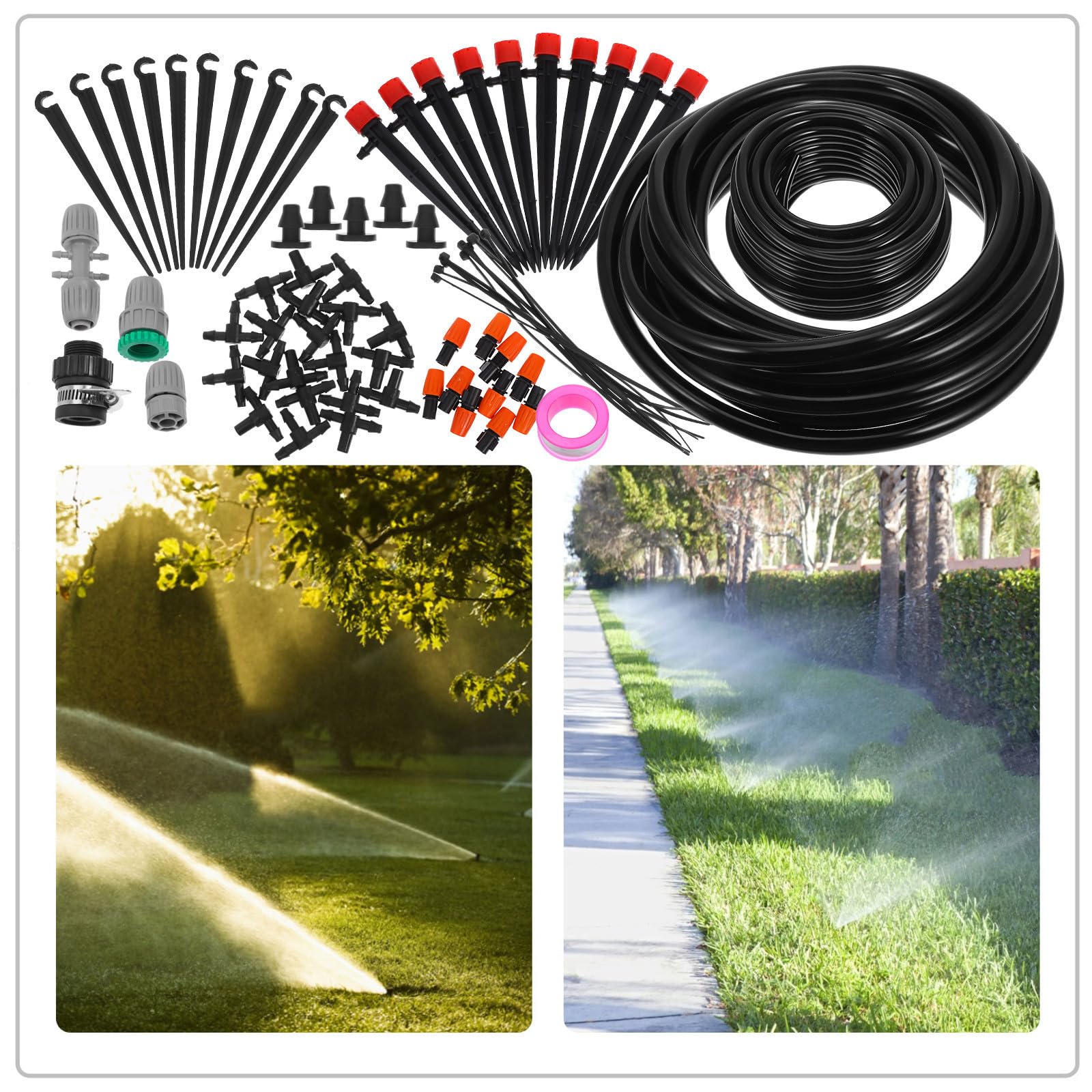 Mikikit Kit di Irrigazione a Goccia Automatico per Piante 16 Condotti in Pp e Acciaio Inossidabile, Spruzzatori a Nebbia e Gocciolatori, Facile Installazione per Giardino e Prato