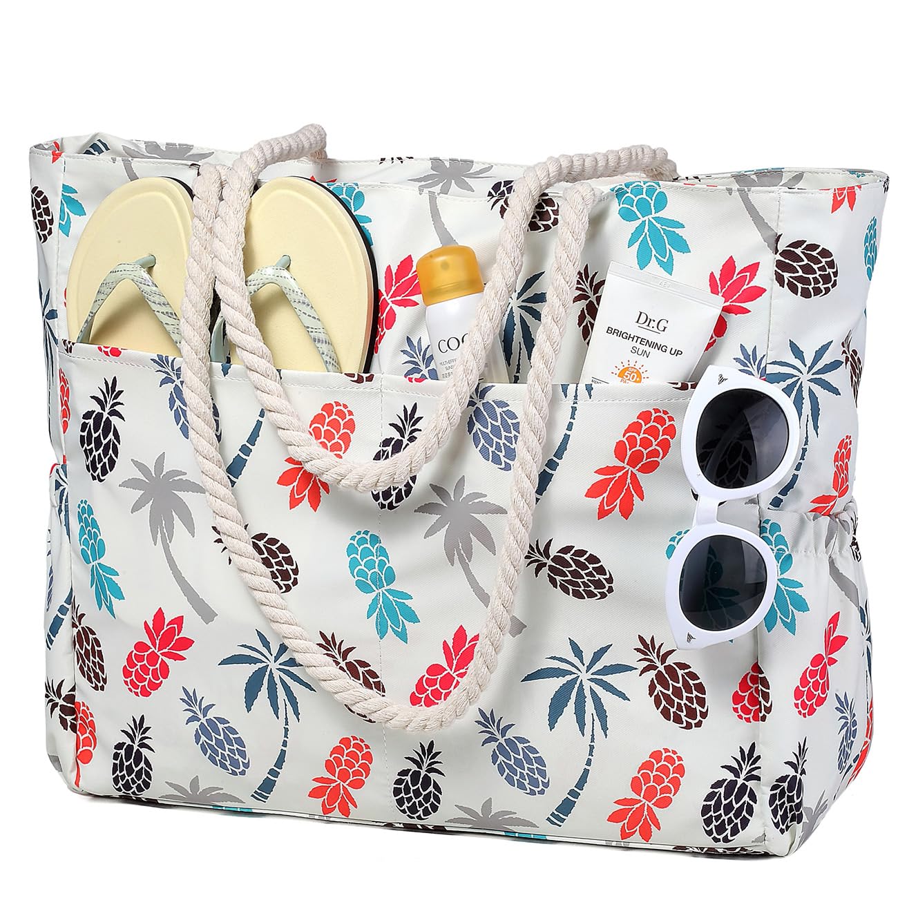 RAVUO Bolso Playa Grande XXL Familiar, Impermeable Bolso Playa Mujer con Cremallera Ligero Bolso Shopper Bolso Tote para Natación, Deporte y Viajes