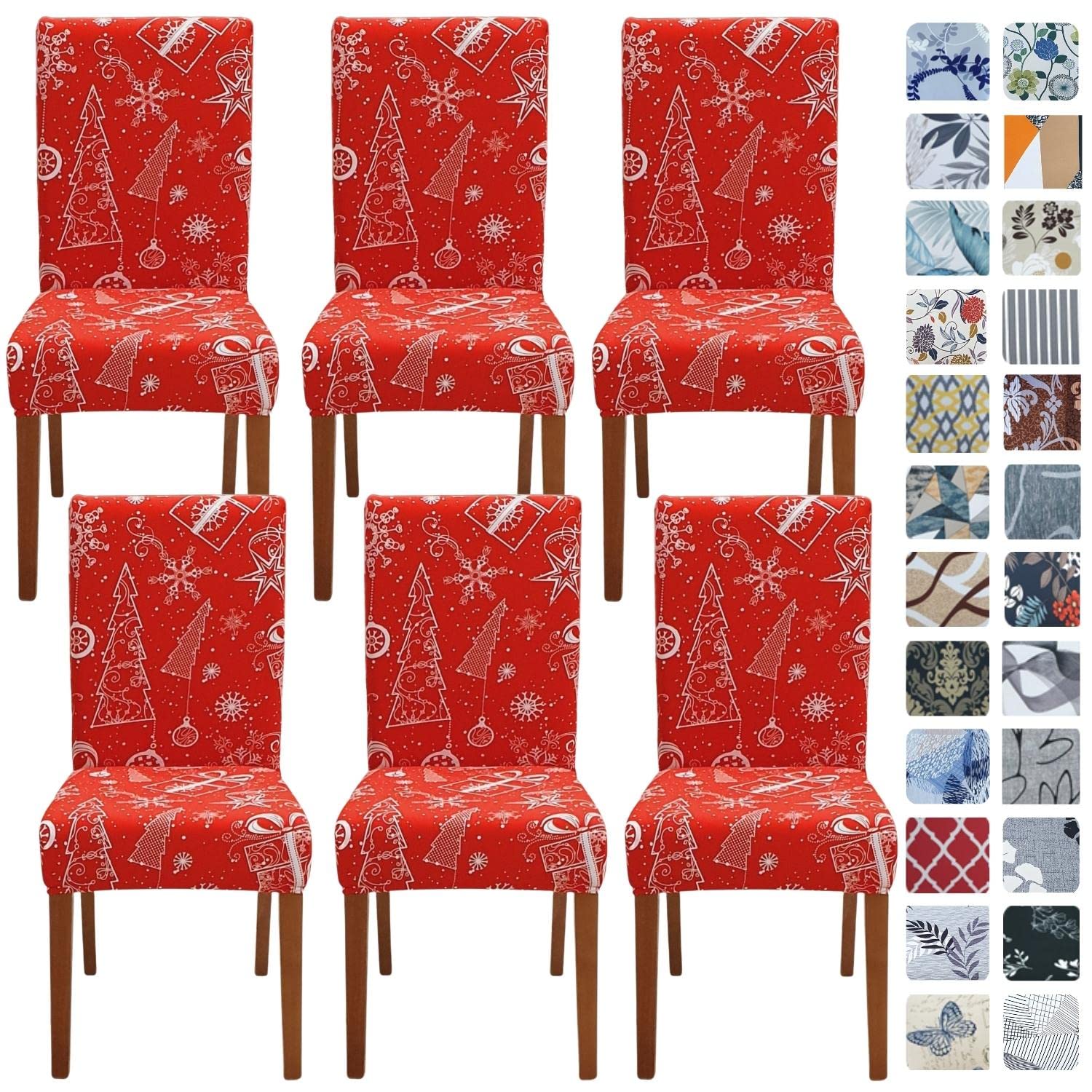 SPRINGRICO - Juego de 6 fundas navideñas elásticas para sillas de comedor o sillas Parsons, protector de asiento extraíble para el hogar o fiestas, modelo de Navidad 3