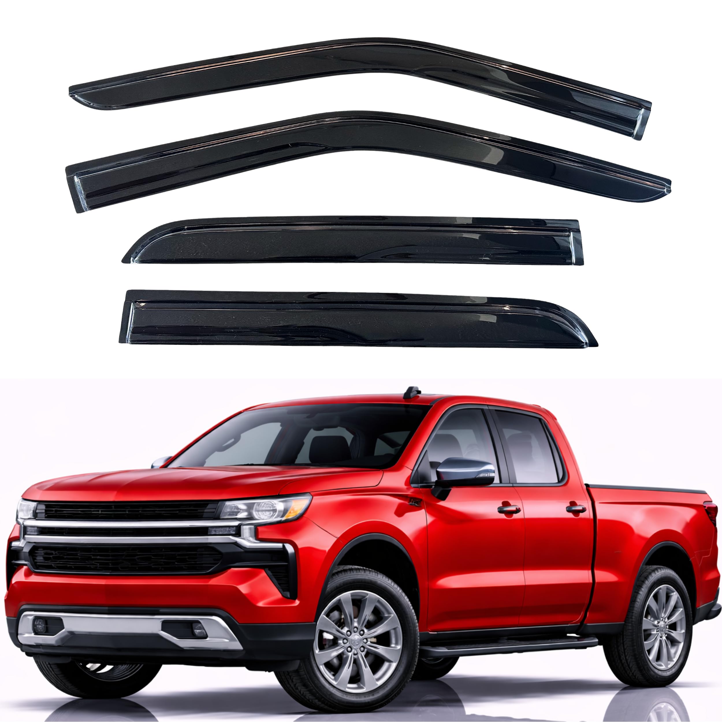 KPY Rain Guards for 2019-2026 Chevrolet Silverado/GMC Sierra 1500 Double Cab, Out-Channel Window Visor Vent Deflector, Truck Accessories for 2020-2026 Chevy Silverado/Sierra 2500HD 3500HD Extended Cab
