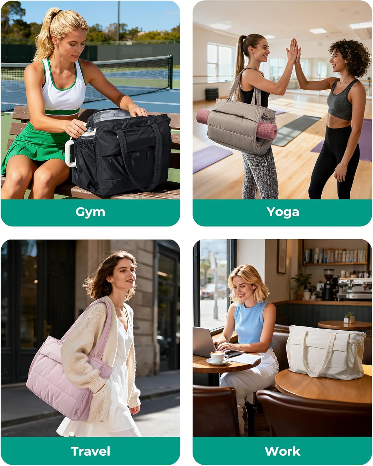 BAGSMART Tote Bag for Women, 22L Puffer Gym Bag for 40oz Tumbler, Work Tote Handbag for Travel Yoga College - Image 9
