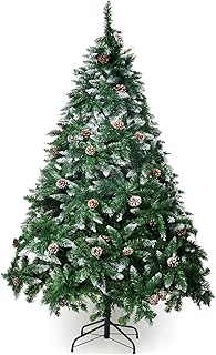 Winregh 4,5,6,7.5 Foot Artificial Christmas Tree Snow Flocked Hinged Pine Cone Decoration Unlit(6 Foot)
