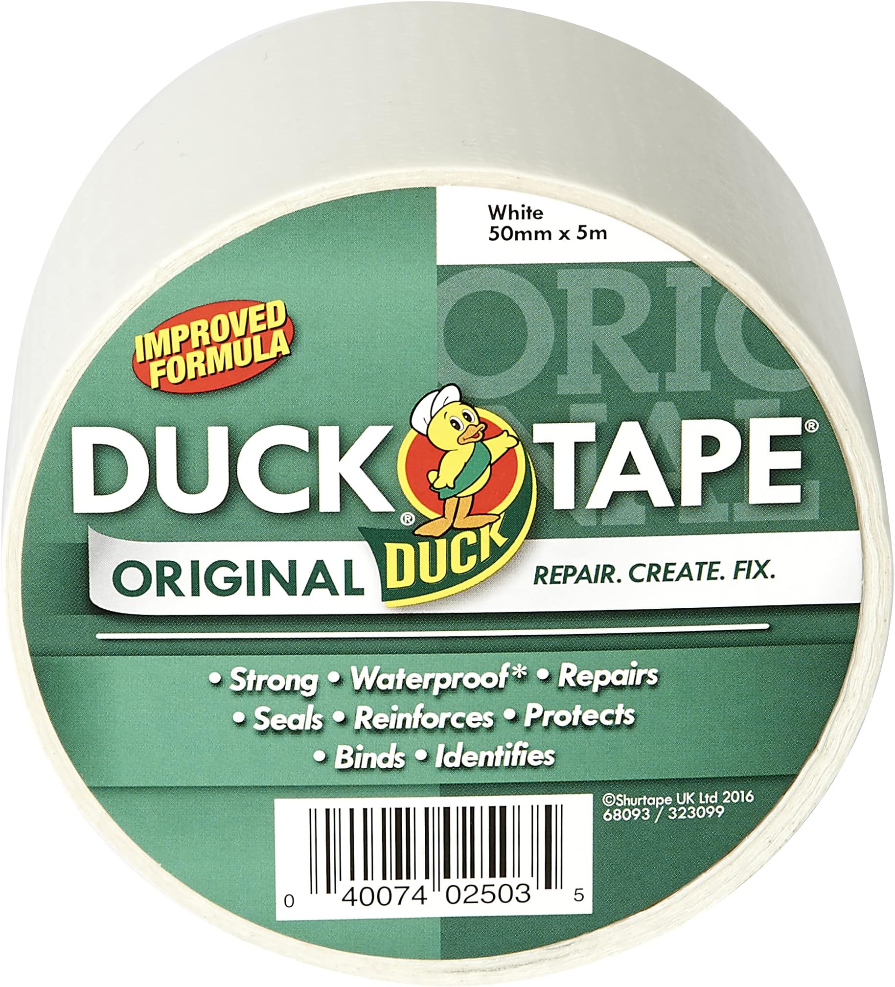 Tape Original White Duct Tape, 50mm x 25m Heavy Duty, Waterproof Gaffer, Gaffa Sticky Tape, Strong Adhesive Cloth Repair Tape, Suitable for Packing boxes, Moving House, Parcels or Packaging
