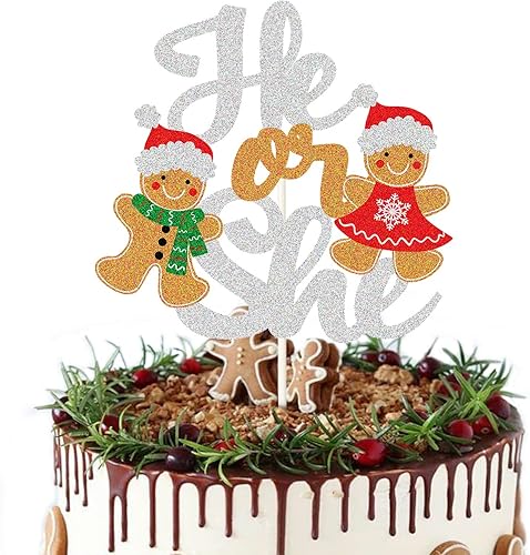 Decoración para pastel de niño o niña con temática de pan de jengibre, decoración de pastel de revelación de género de Navidad con purpurina