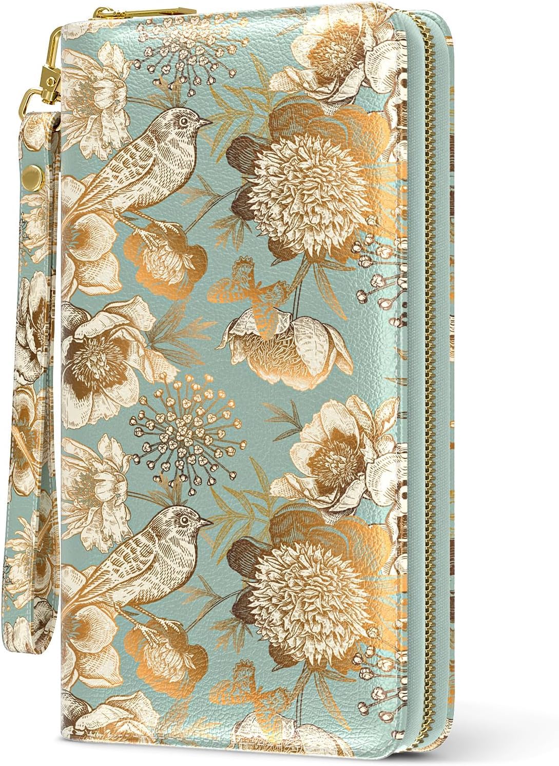 Womens Wallet, RFID Wristlet Wallet for Women, Cute Ladies Purse, Large Credit Card Clutch Purse, Leather Card Holder Wallets with Zipper & Phone Holder (Green)