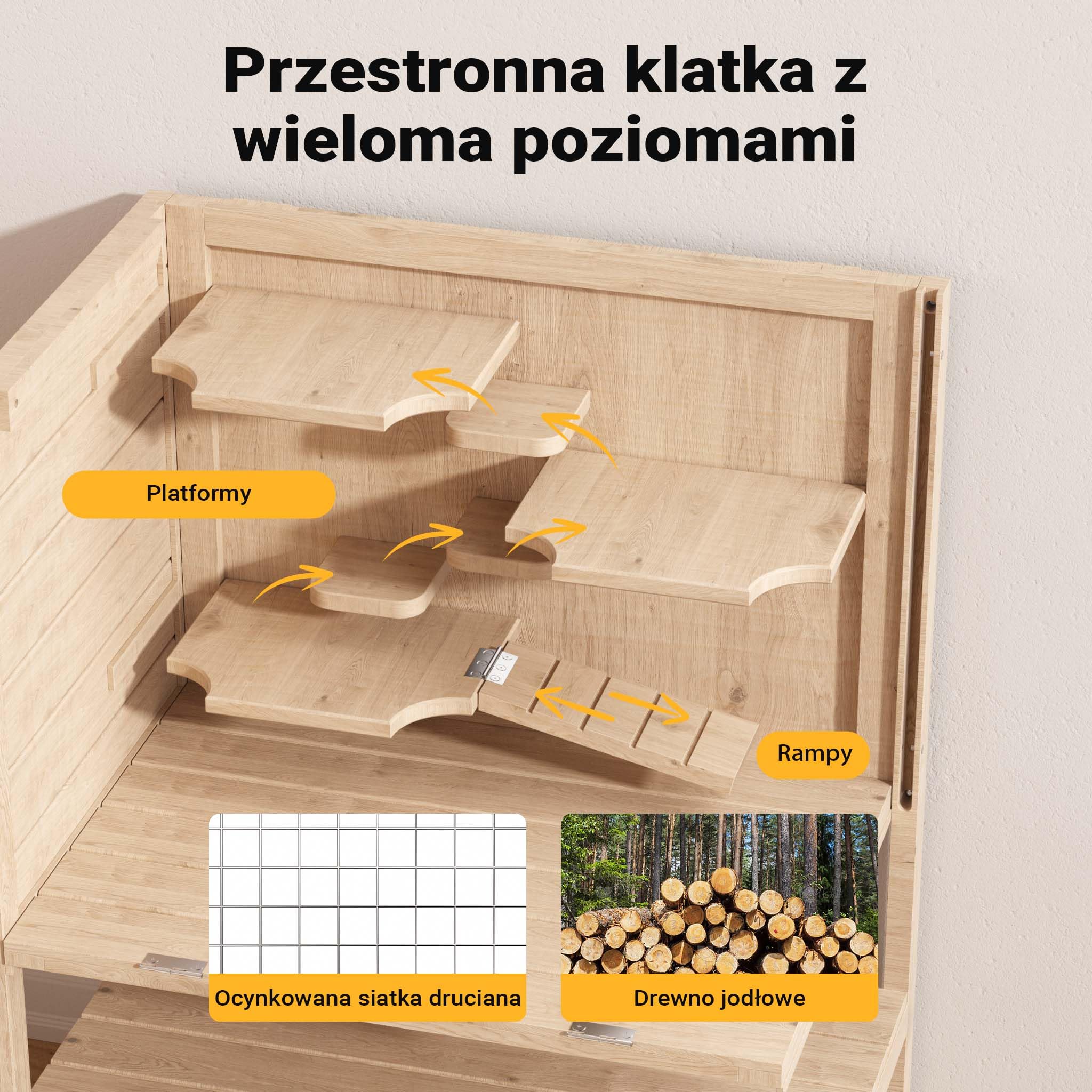 Wiltec 3-poziomowa klatka dla gryzoni, 600 x 400 x 800 mm, wykonana z drewna, z pokrywą na zawiasach i okienkiem, klatka dla małych zwierząt klatka dla myszy klatka dla chomika