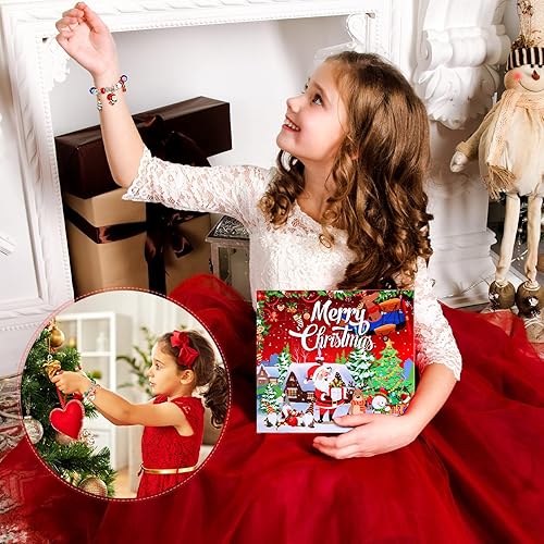 Miniatura 7 de Pulsera de calendario de Adviento de Navidad 2022 para niñas, 24 días, pulsera de Navidad de bricolaje, campanas de muñeco de nieve de Navidad,