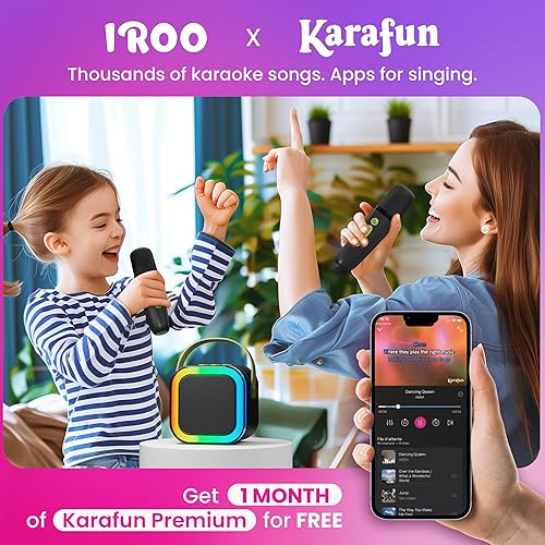 Miniatura 47 de Máquina de karaoke para niños y adultos, minialtavoz Bluetooth portátil con 2 micrófonos inalámbricos y luces de fiesta, para celular, regalo