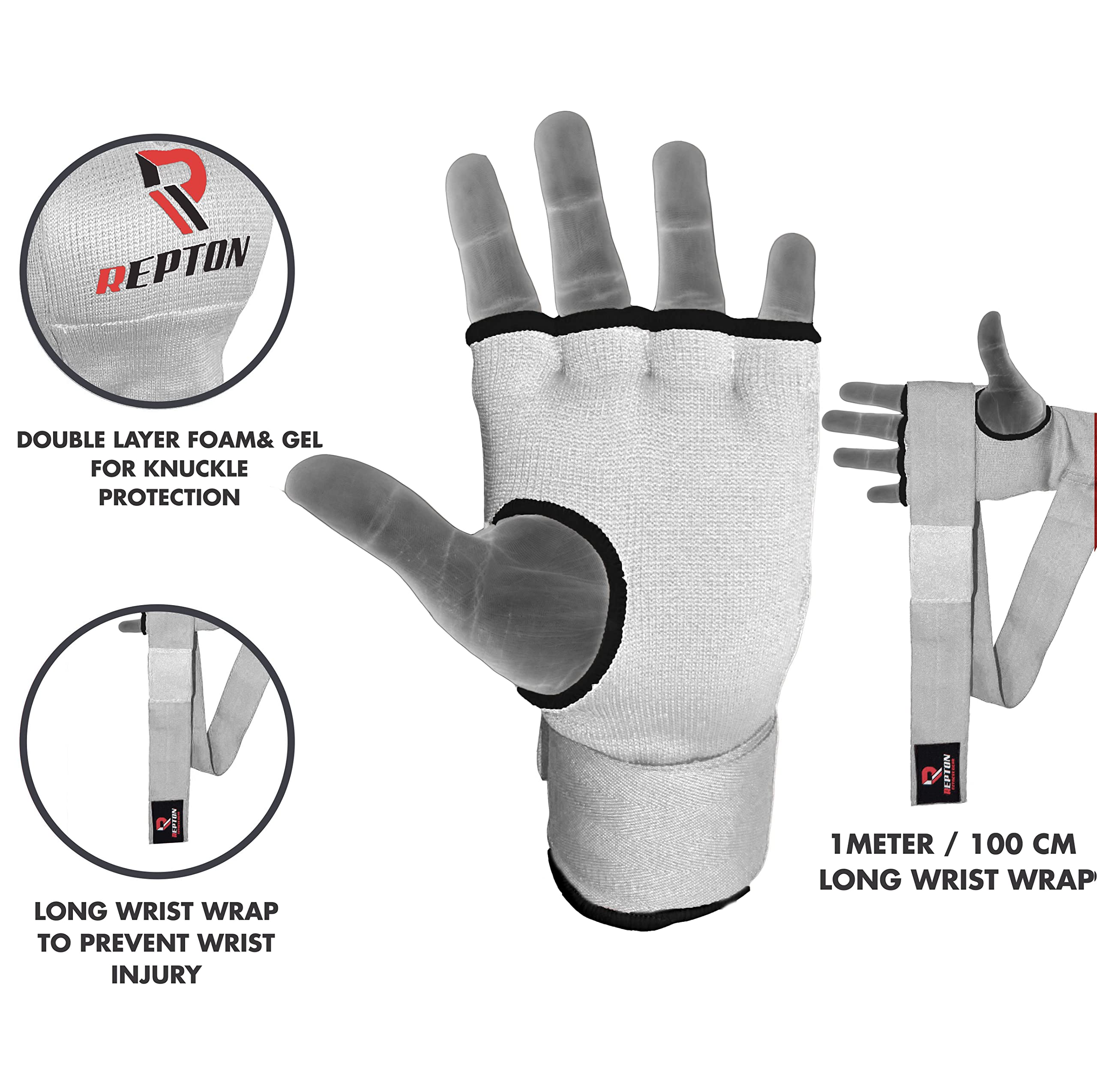 Guantes de boxeo interiores 100 cm, correas de muñeca elásticas, acolchados para artes marciales mixtas