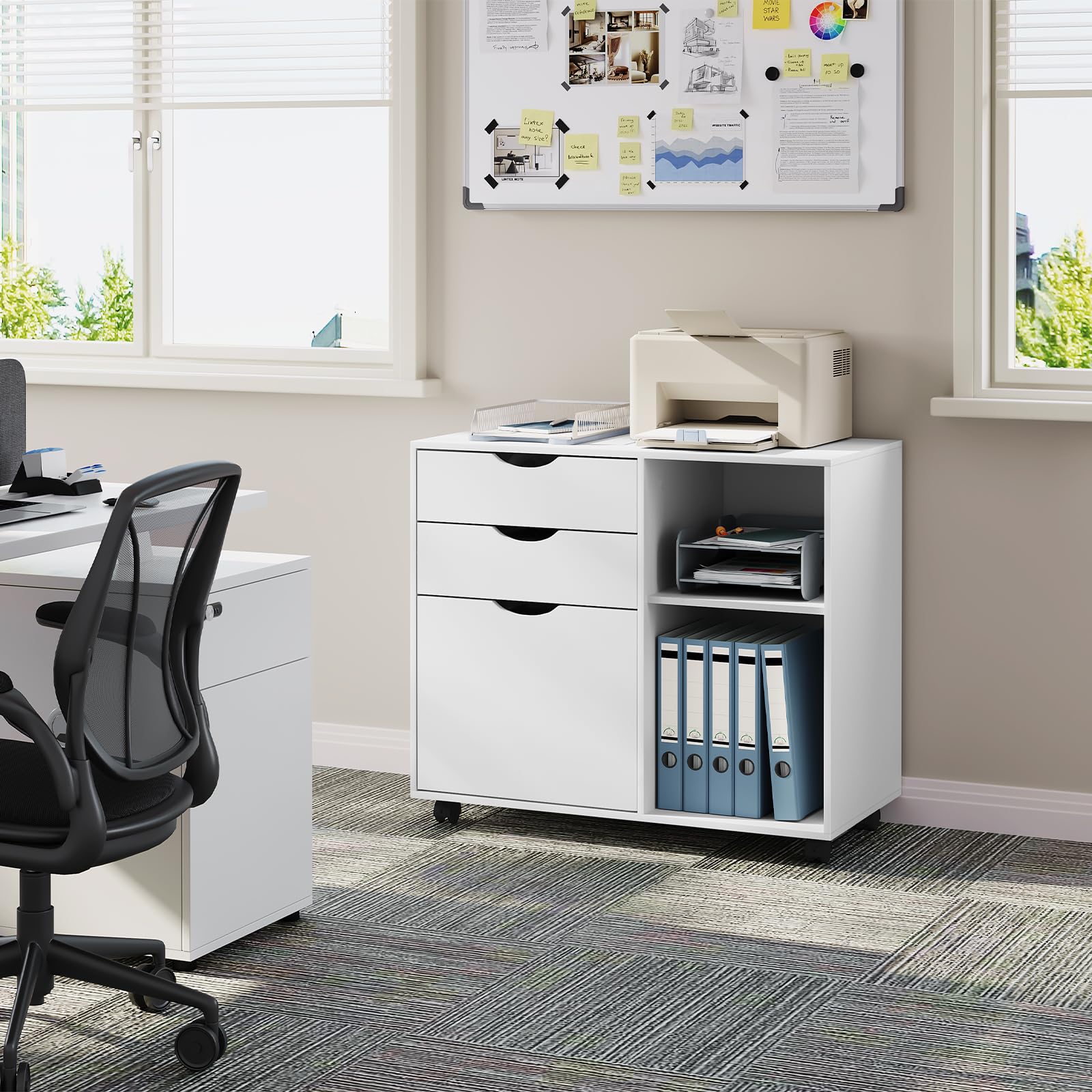 WOLTU Rollcontainer mit 3 Schubladen, mobiler Aktenschrank mit 5 Rollen, Büroschrank mit verstellbarem Hängeregistratur & Einlegeboden, für Büro Zuhause, 80x69,5x39,5 cm, Weiß, ASK13ws
