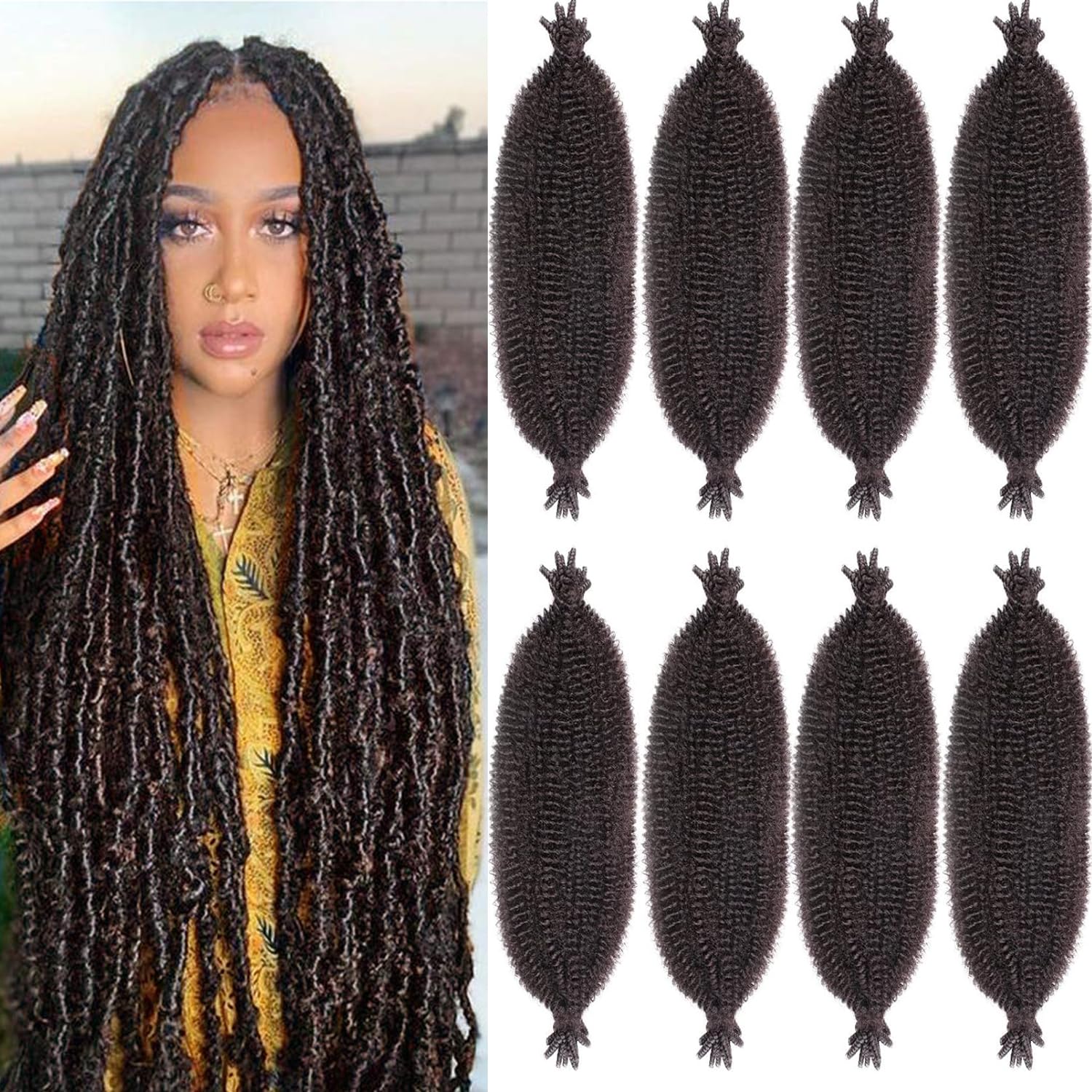 Mscat 16 Inch Pre-Separated Springy Afro Twist Hair 8 Packs Marley Twist Crochet Braiding Synthetic Hair Extensions (8 Strands/Pack,4#)