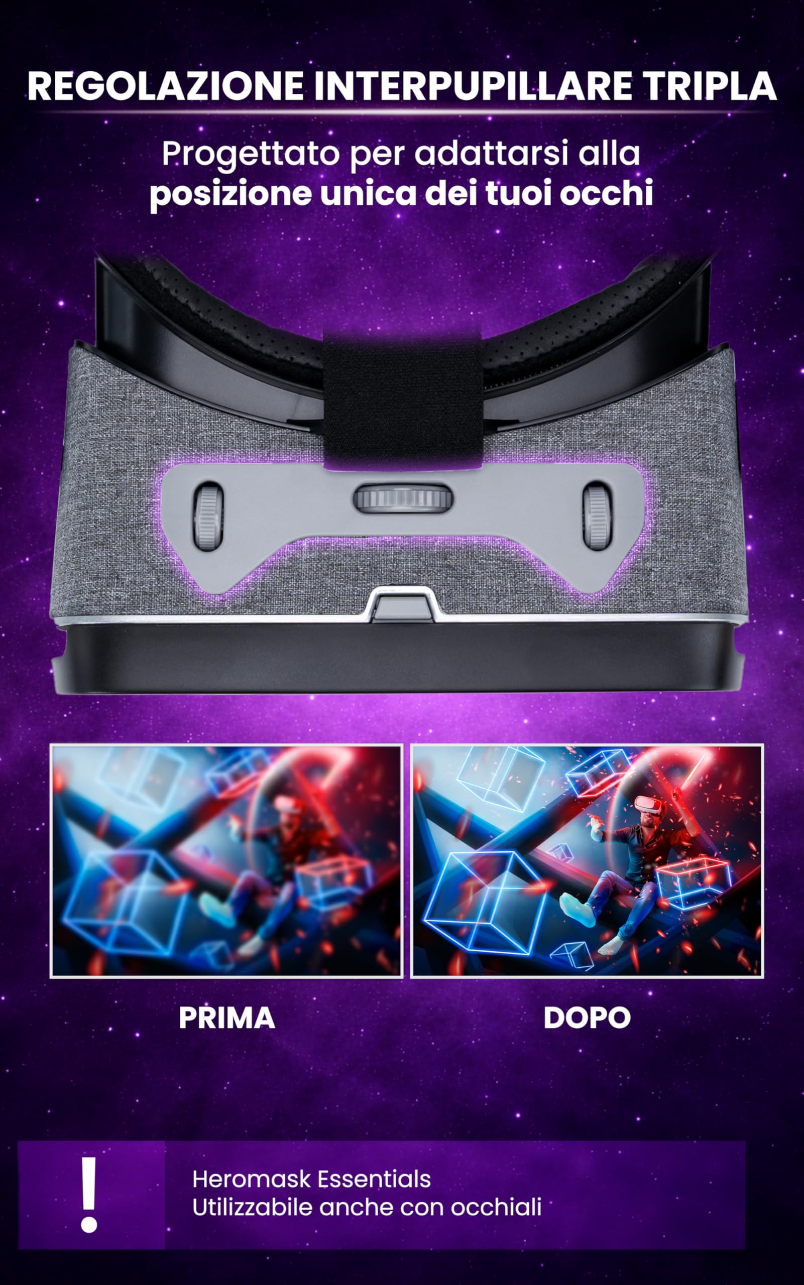 Heromask Essentials Visore Realtà Virtuale per Smartphone · VR 3D e 360° | Film 3D, video 360° e giochi VR con il tuo smartphone. Lenti HD regolabili. Idea regalo per adulti e famiglia