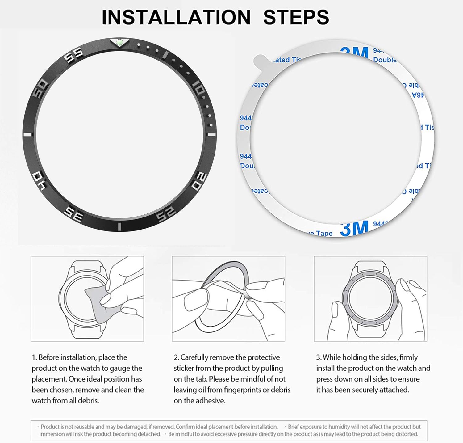 Bezel Accessories Compatible Galaxy Watch 3 45mm Bezel, Stainless Steel Bezel Ring Adhesive Cover Anti Scratch Protection Cover for Galaxy Watch 4 Classic 46mm Bezel - Black Stainless - 04 image 4 of 7 B08HYSFQL9