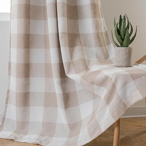 Vista 251 de DriftAway - Cortinas de ojales opacas, patrón a cuadros, forro térmico con aislamiento, blackout, impresas a cuadros, 2 capas, juego de 2 paneles