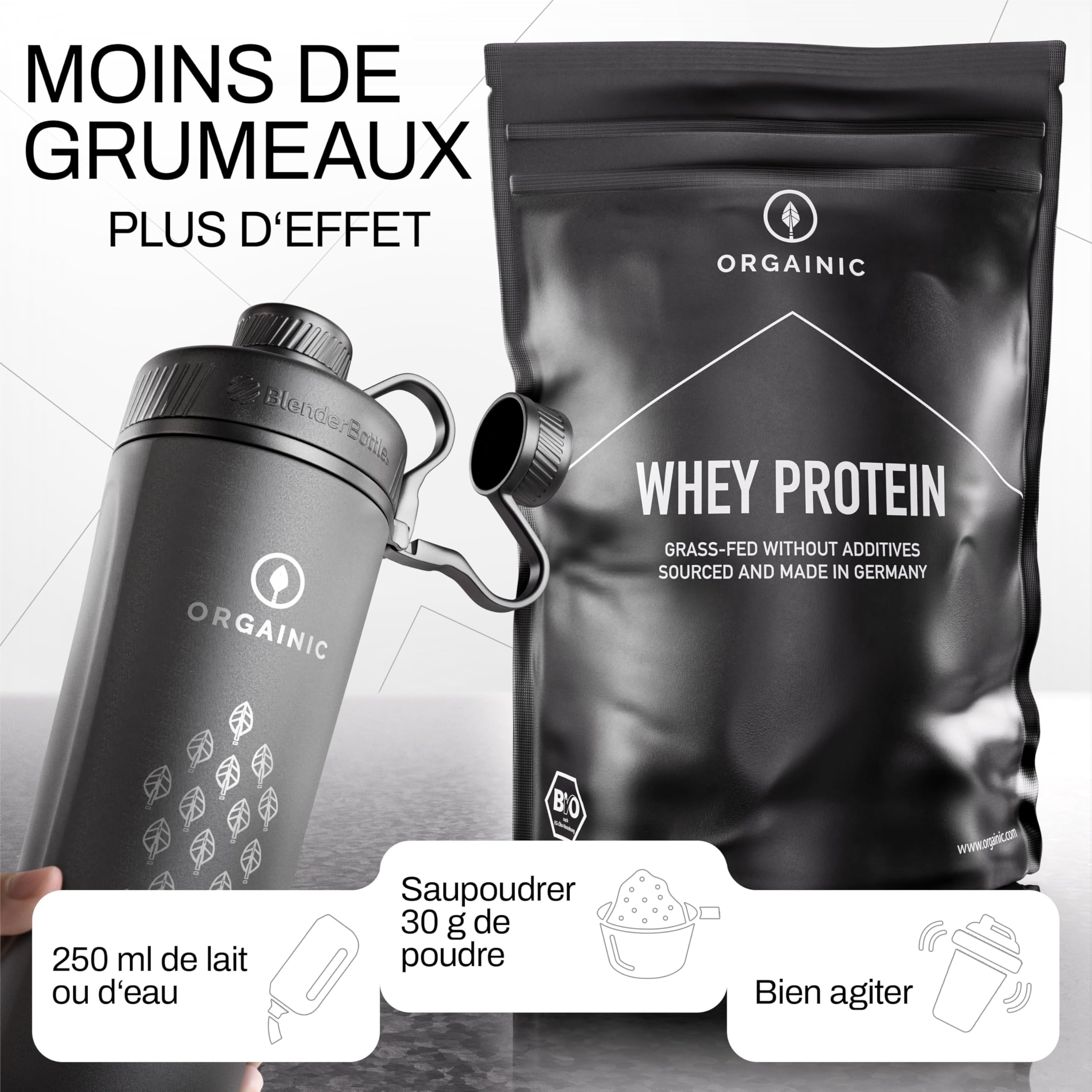 ORGAINIC Protéine Whey - Whey de Vaches Nourries à l'Herbe - Contient des Acides Aminés Essentiels et non-Essentiels et BCAA pour la Prise de Muscle - Traité à Froid, sans OGM - 1000g, Nature