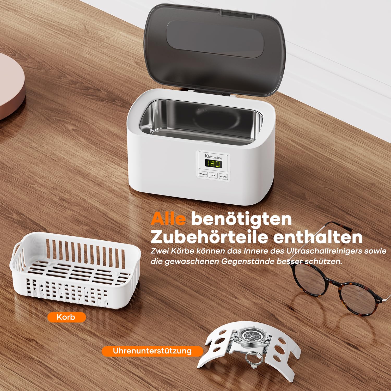 Ultraschallreinigungsgerät Ultraschallreiniger KECOOLKE 600mL brille | Ultraschallgerät Ultrasonic Cleaner mit digitalem Timer für Brillen, Ringe, Münzen, Fingerringe, Geld，zahnprothesen