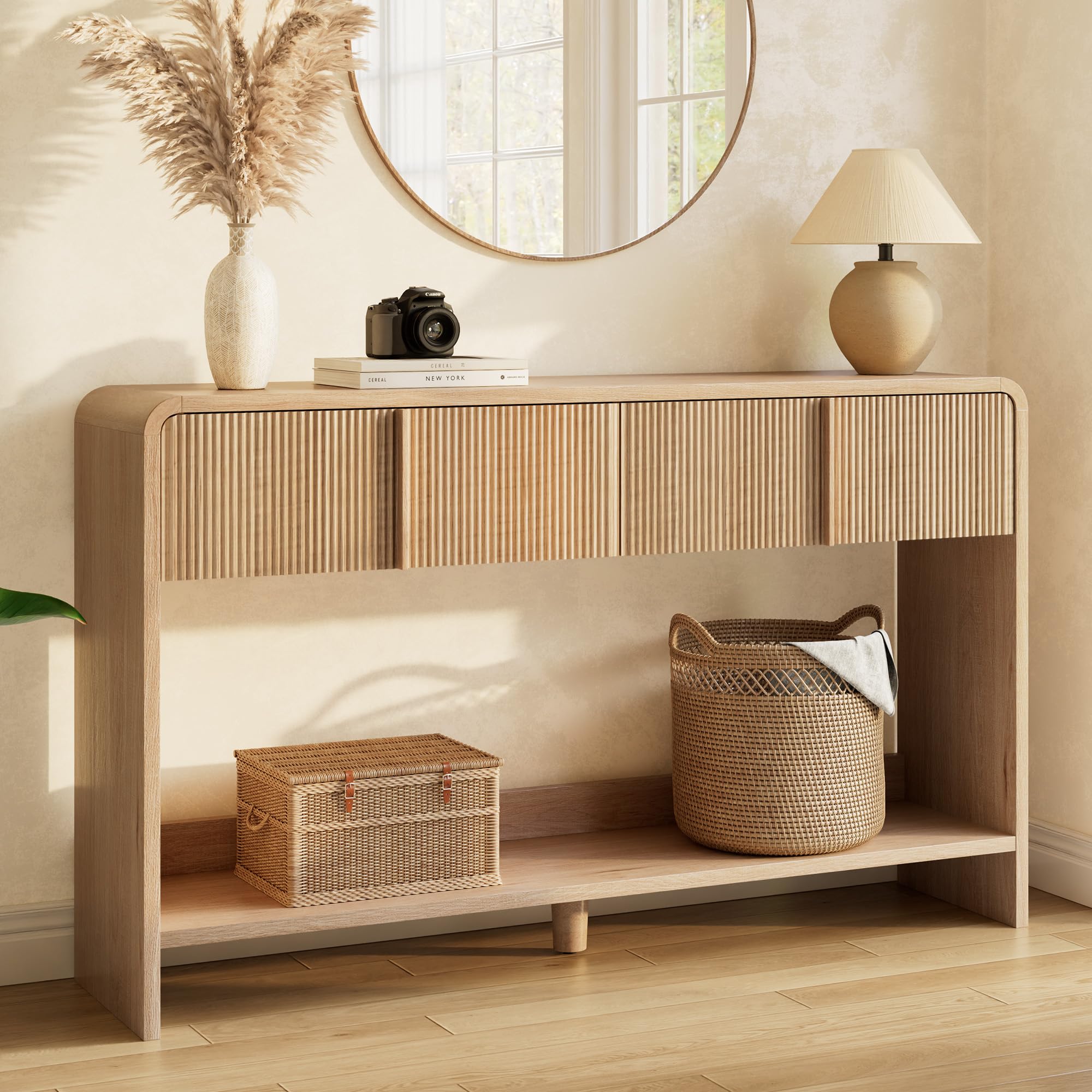 AMERLIFE 55" Fluted Entryway Console Table with 2 Drawers and Open Shelf