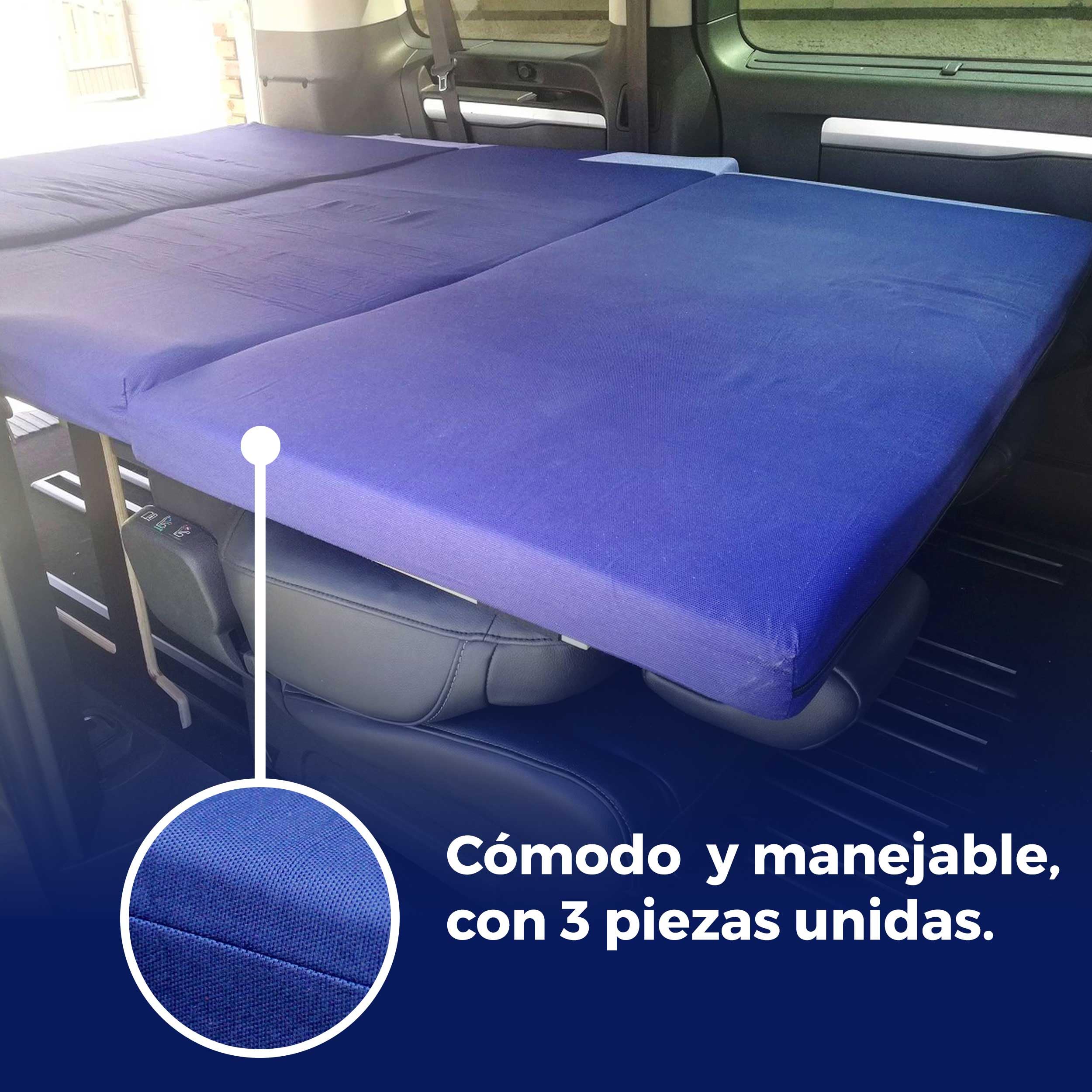 Colchon Plegable Furgoneta Camper Mediana, Varios Vehiculos, Firme de Alta Densidad, Azul Oscuro, Desenfundable y Lavable