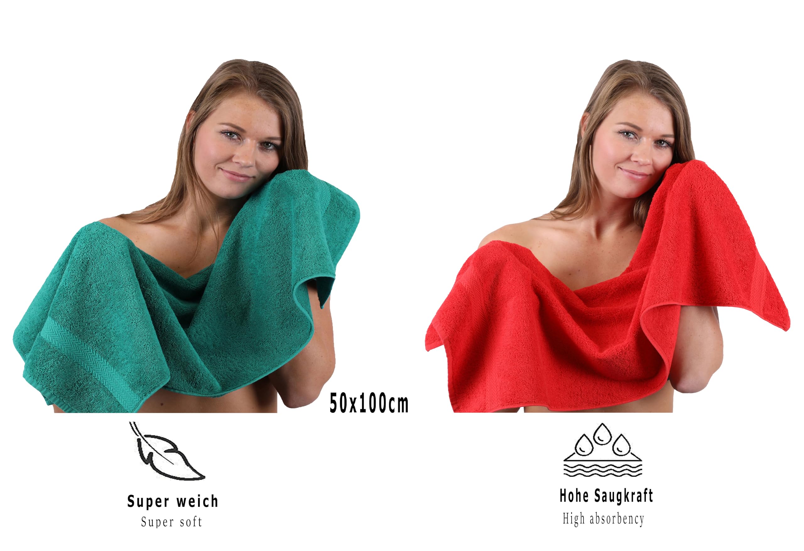 Betz Juego de 10 Toallas Classic 100% algodón 2 Toallas de baño 4 Toallas 2 Toallas de Mano 2 Toallas Cara de Color Verde Esmeralda y Rojo