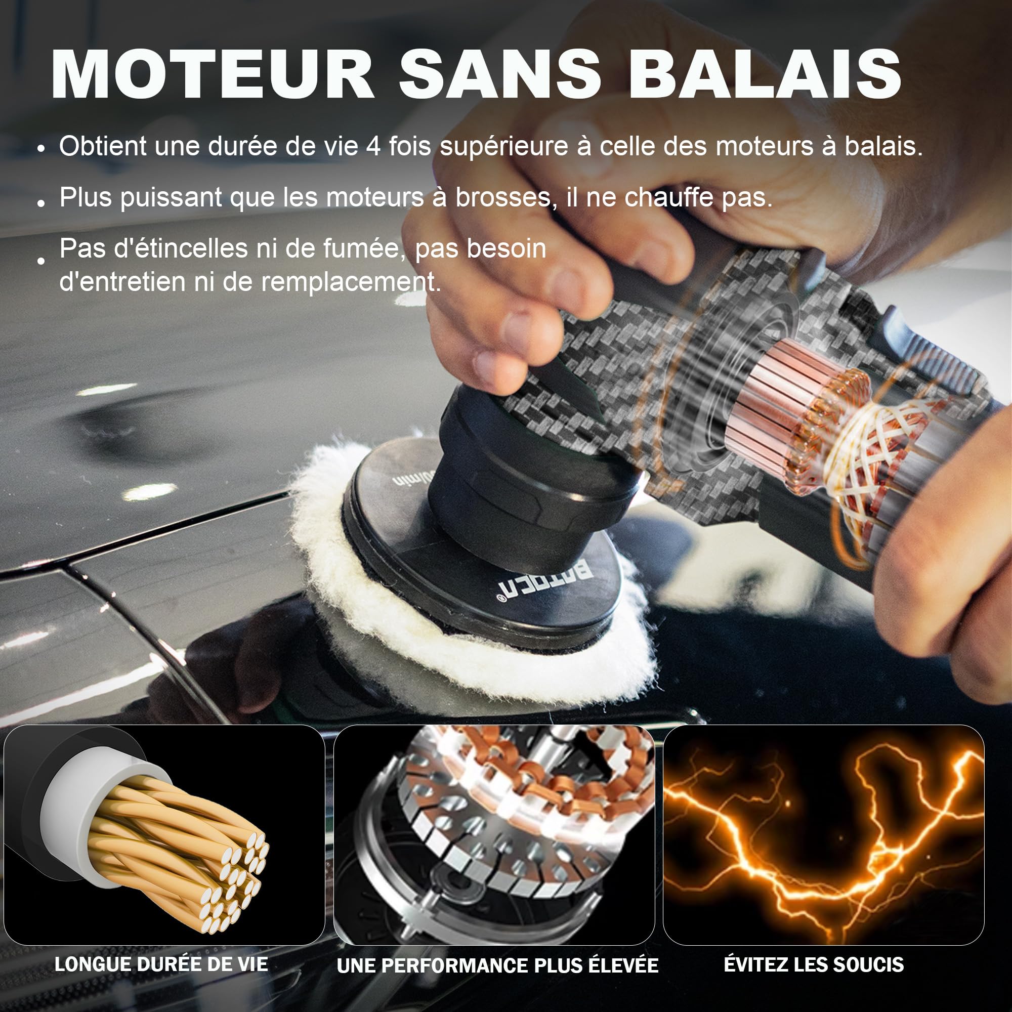 BATOCA S4 Professionnel Polisseuse Sans Fil,Moteur Brushless,DA/RO Polir | Mini/25mm/75mm Polisseur Voiture Set pour Détails,2.5Ah 12V Batteries,2000-5500tr/min,Lustreuse Polissage Cirage pour Phares