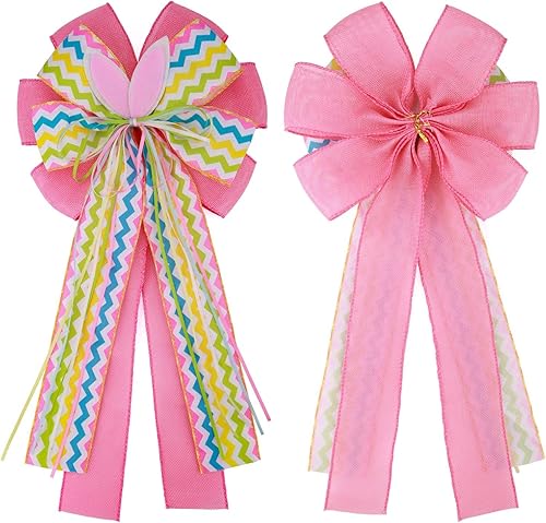 Miniatura 3 de Meseey 2 lazos grandes de arpillera de trébol de trébol de 12 x 10 pulgadas lazo de vacaciones para decoración de corona de puerta delantera