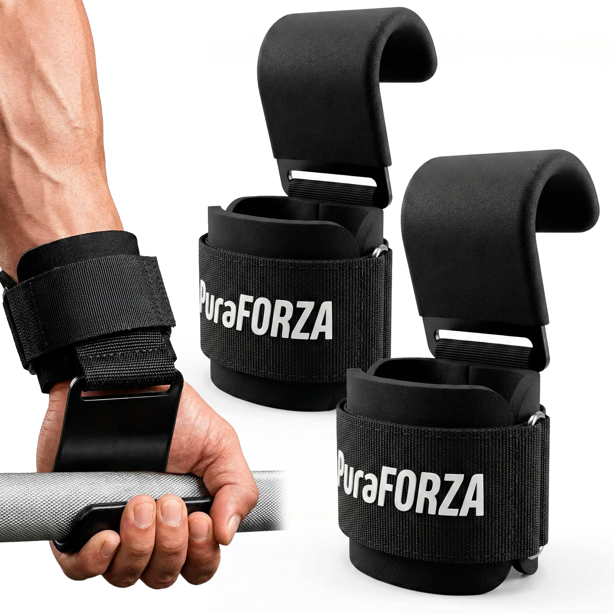 Ganchos de Levantamiento de Pesas Par, Straps Gym – Ganchos para Pesas para Peso Muerto, Dominadas y Encogimientos, Correas de Agarre para Entrenamiento en Gimnasio