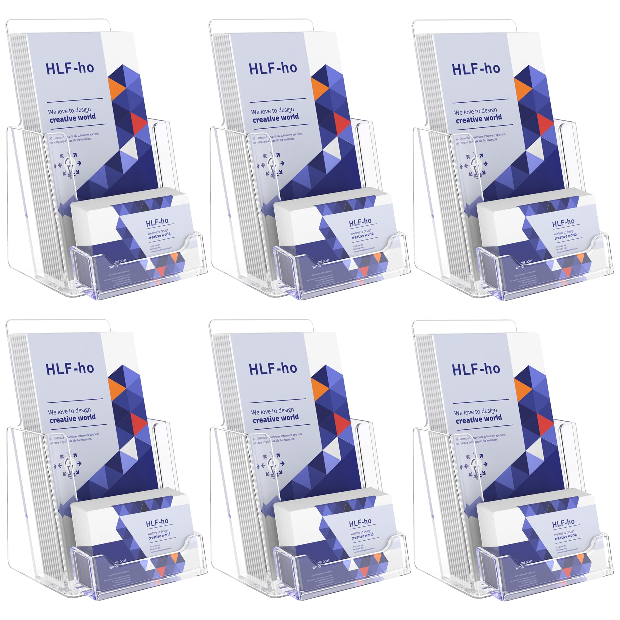 Brochure Holder 4x9 Inch Acrylic Literature Holders Clear Flyer Display Stand with Business Card Slot Pamphlet Holder Multi Purpose Organizer for Office, Lobby, Hotels, Trade Shows, 6 Pack