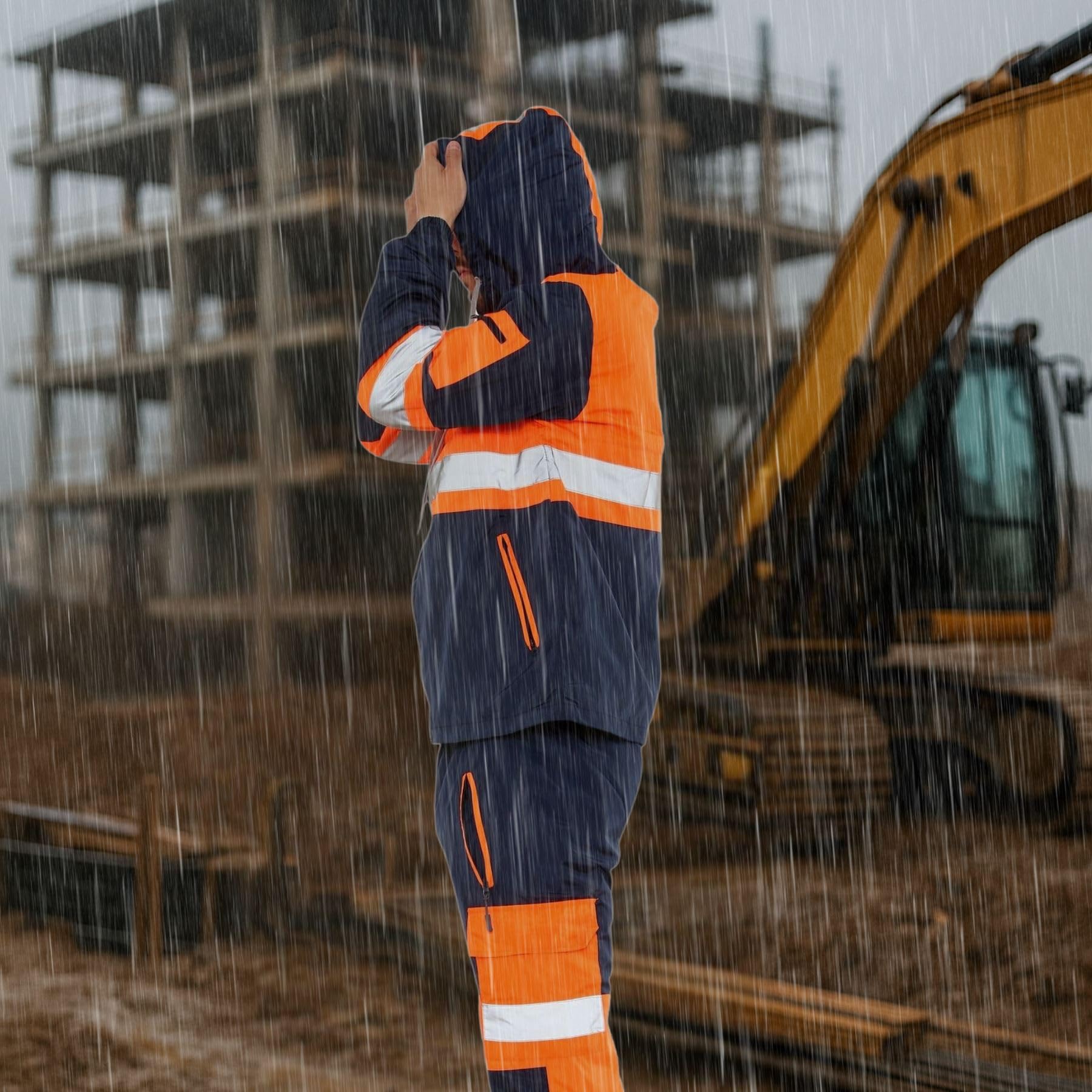janisramone Tuta da uomo con nastro riflettente ad alta visibilità, felpa con cappuccio a maniche lunghe con zip e pantaloni elastici in vita, per pioggia, sicurezza edilizia, abbigliamento da lavoro