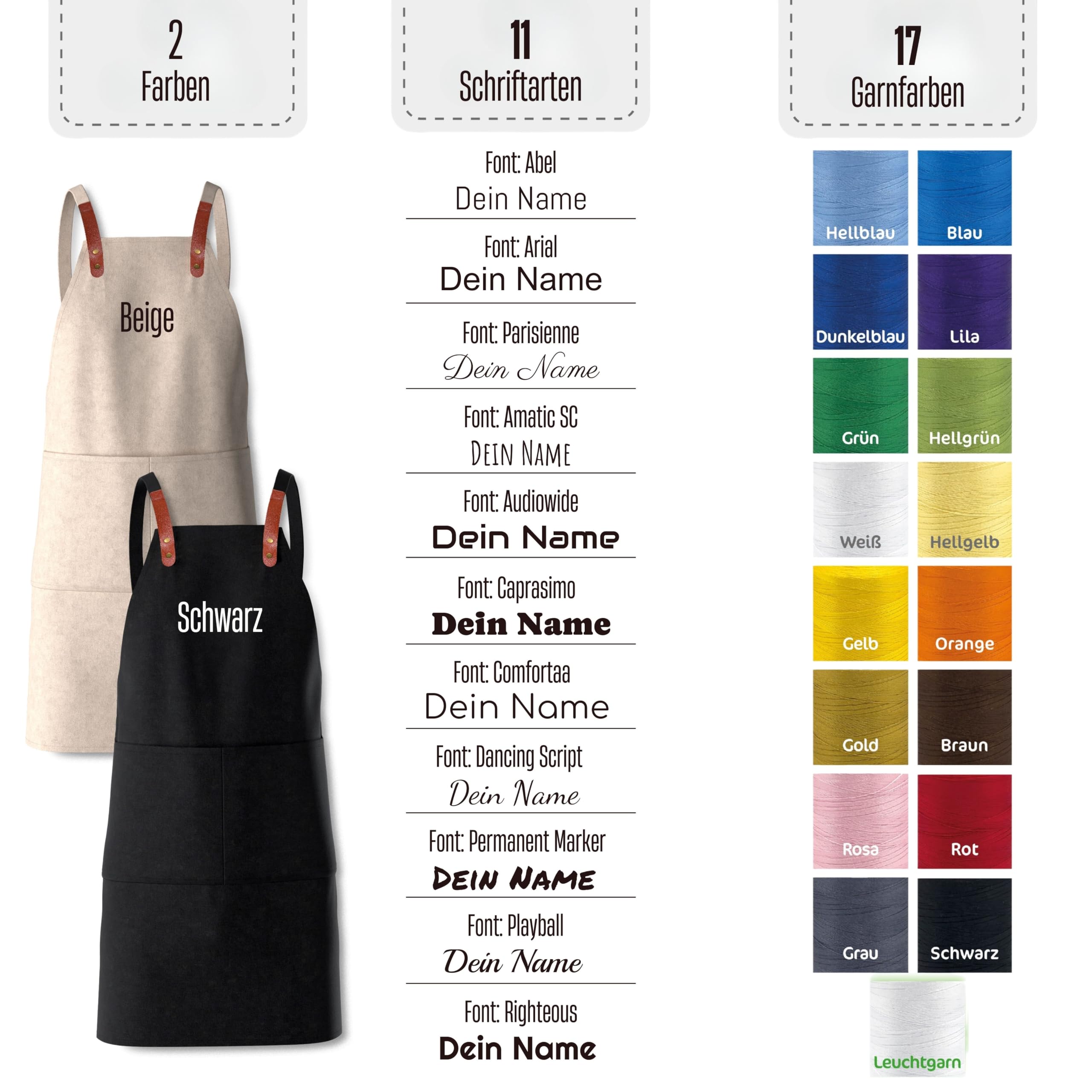 Tablier de barbecue personnalisé avec motif et texte brodé – Tablier de cuisine personnalisé en coton de qualité supérieure comme cadeau spécial