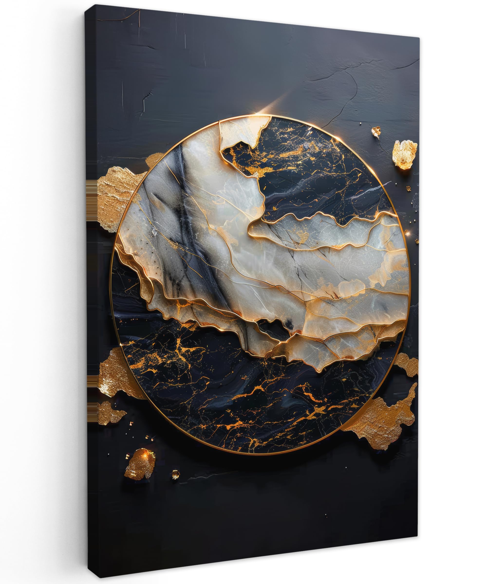 MuchoWow© Canvas Wall Art 31"x47" / 80x120 cm Decor Paintings Print framed on Canvas Pictures for Hallway Art - Gold - Black - Modern - Abstract — image 1