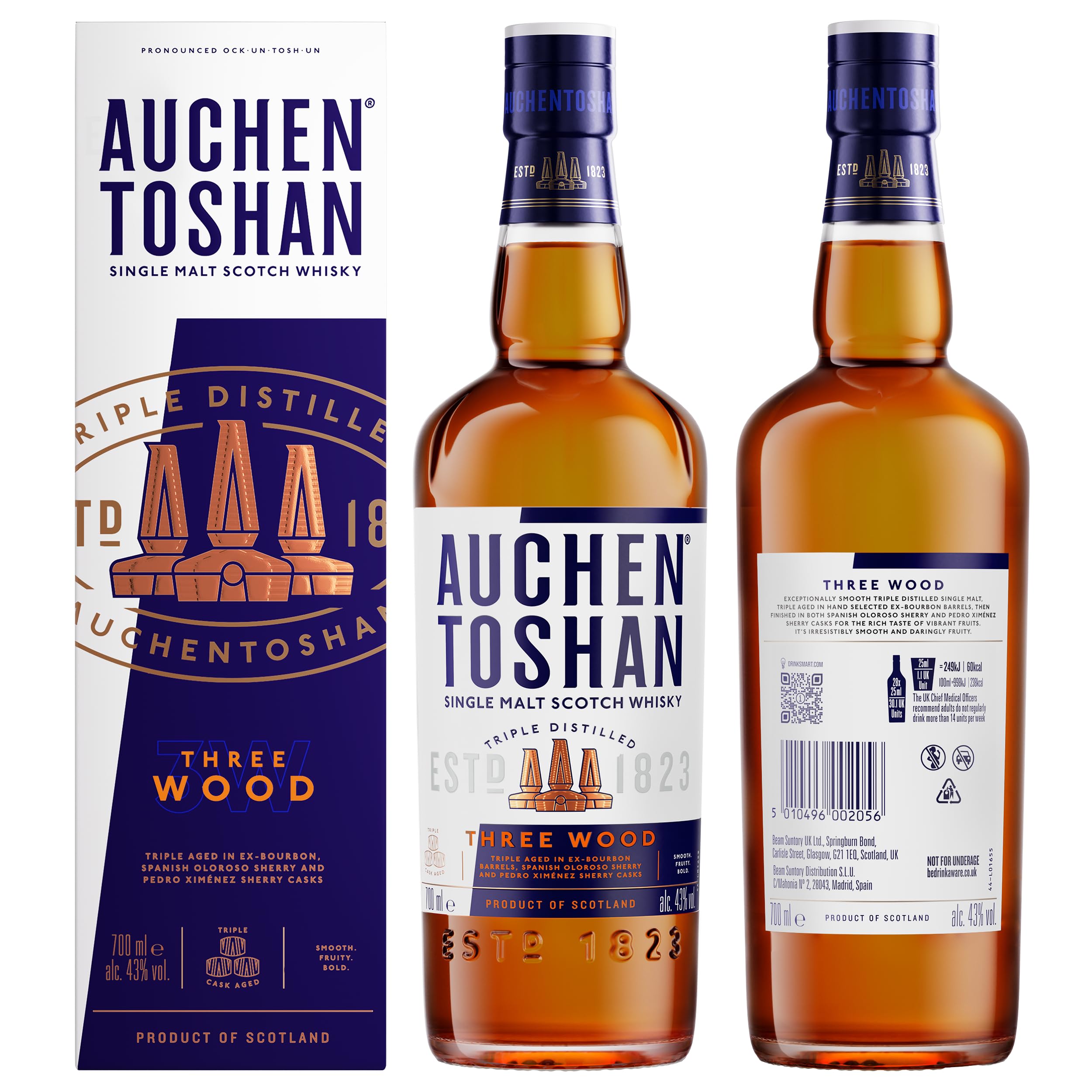 Auchentoshan Three Wood | Single Malt Scotch Whisky | mit Geschenkverpackung | karamell-nussiger Geschmack| 43% Vol | 700ml Einzelflasche