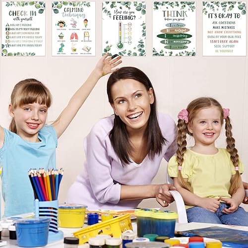 Miniatura 6 de Harloon 20 pósteres relajantes para el aula, pósteres de salud mental, terapia de oficina, tabla de sentimientos para el hogar, preescolar,