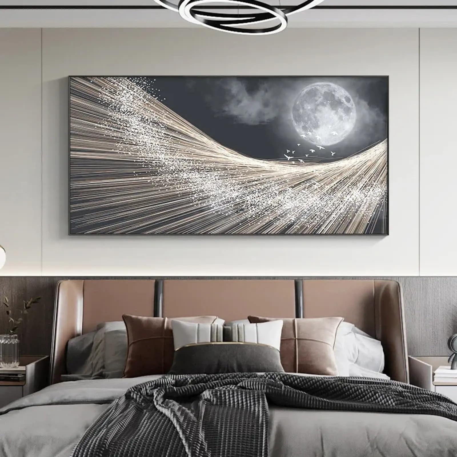 Toile abstraite ciel étoilé doré grand format XINBAO encadré - 6